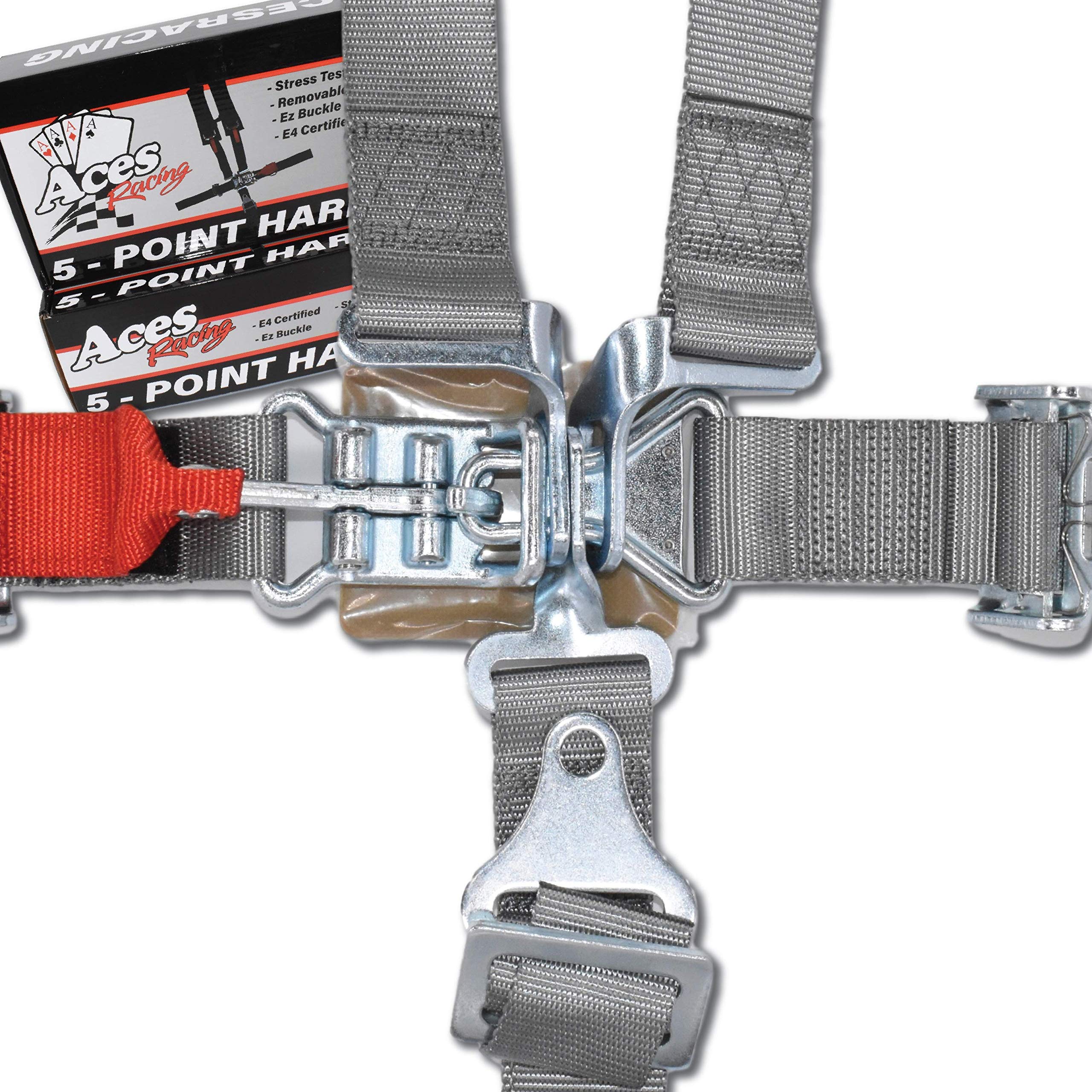 Aces Racing 5 Point Harness With 2 Inch Padding E4 Certified (Silver)