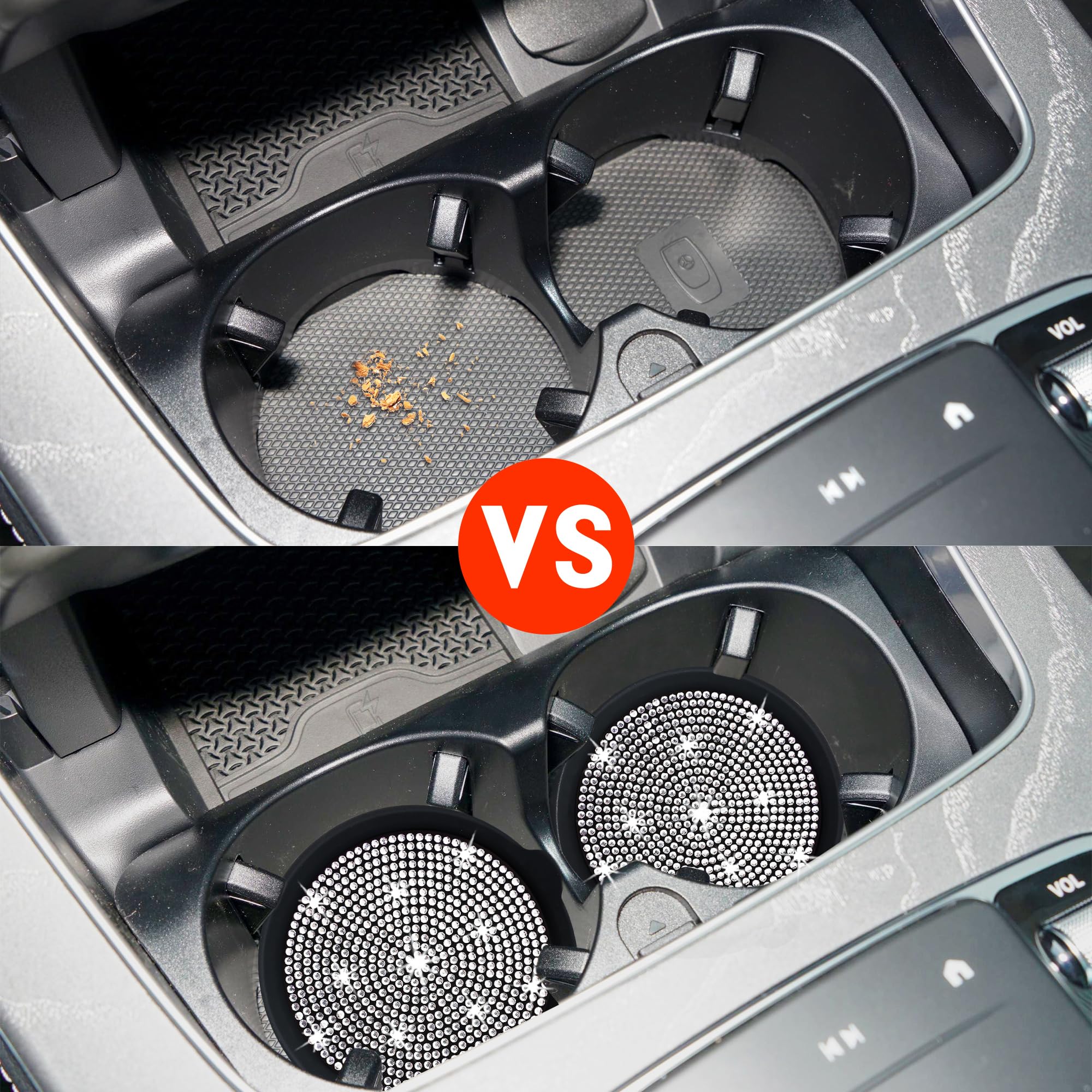 Amooca Car Cup Coaster Universal Non-Slip Cup Holders Bling Crystal Rhinestone Car Interior Accessories 2 Pack Black Whole Rhine