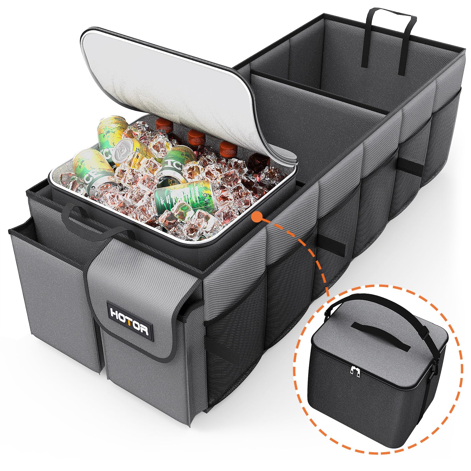 Hotor Trunk Organizer, Sturdy Foldable With Cooler For Car & Suv, 3 Compartments, Grey, 30.90     12.60     10.63