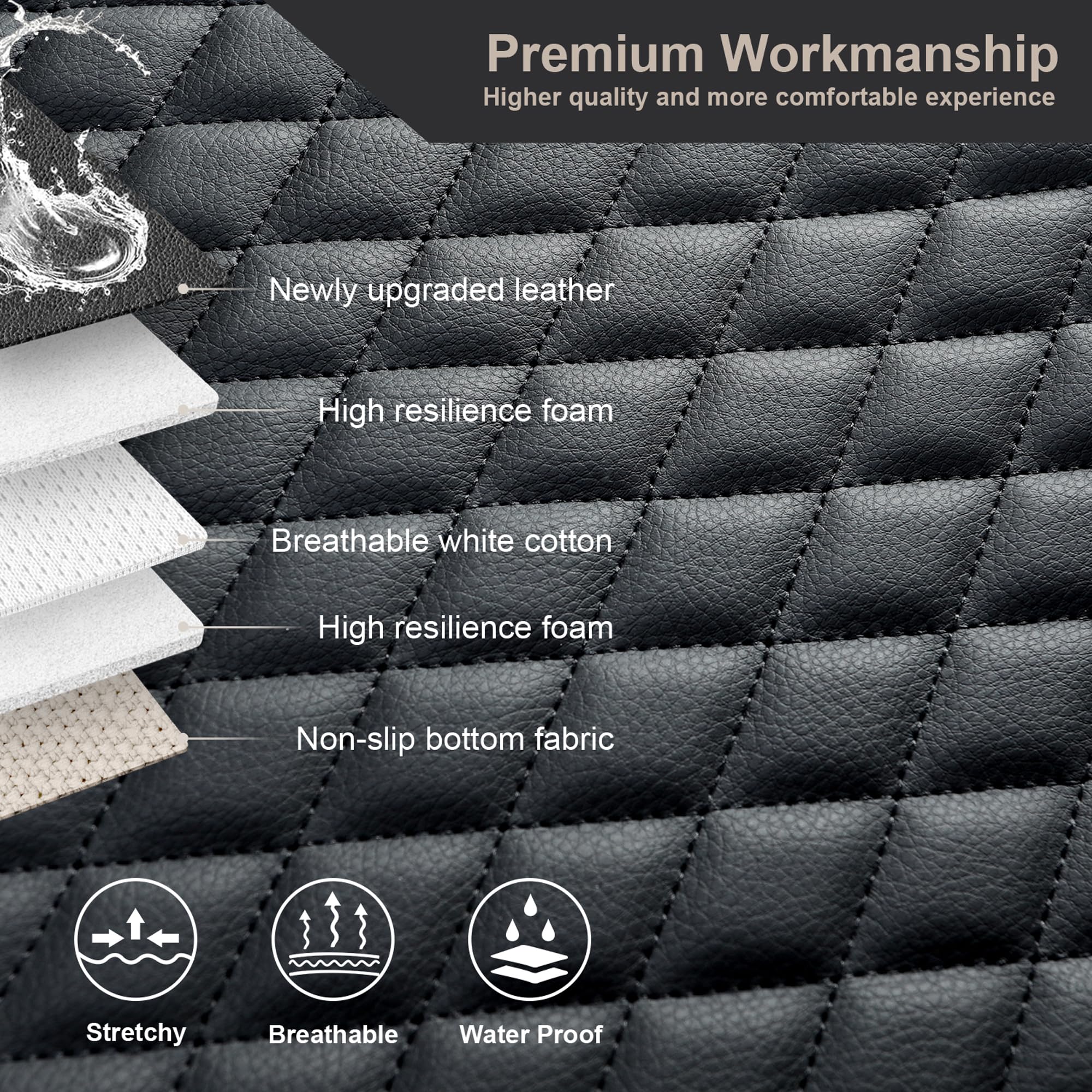 West Llama Pu Leather Car Seat Bottom Covers Protectors Include 1 Rear Bench Seat Cover Universal Fit 90% Vehicles,Black