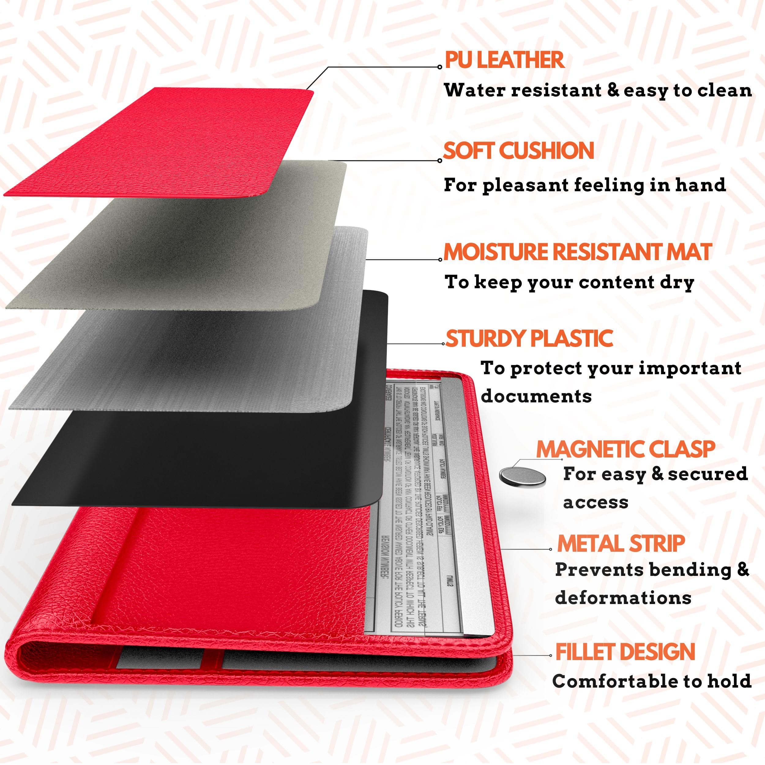 Red Magnetic Shut Premium Pu Leather Insurance And Registration Holder, Glove Box Organizer For Car, Stylish Car Accessories, Or