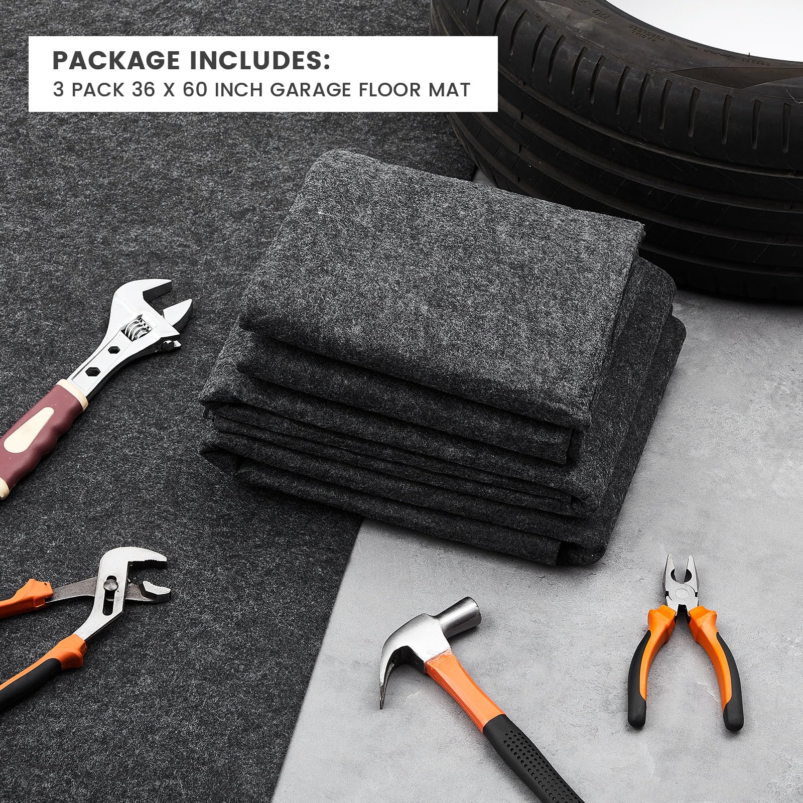 Datanly 3 Pcs 36 X 60 Inch Oil Spill Mat For Driveway Garage Under Car Leaks Absorbent Oil Pad, Black Rubber Mat Garage Floor Pr