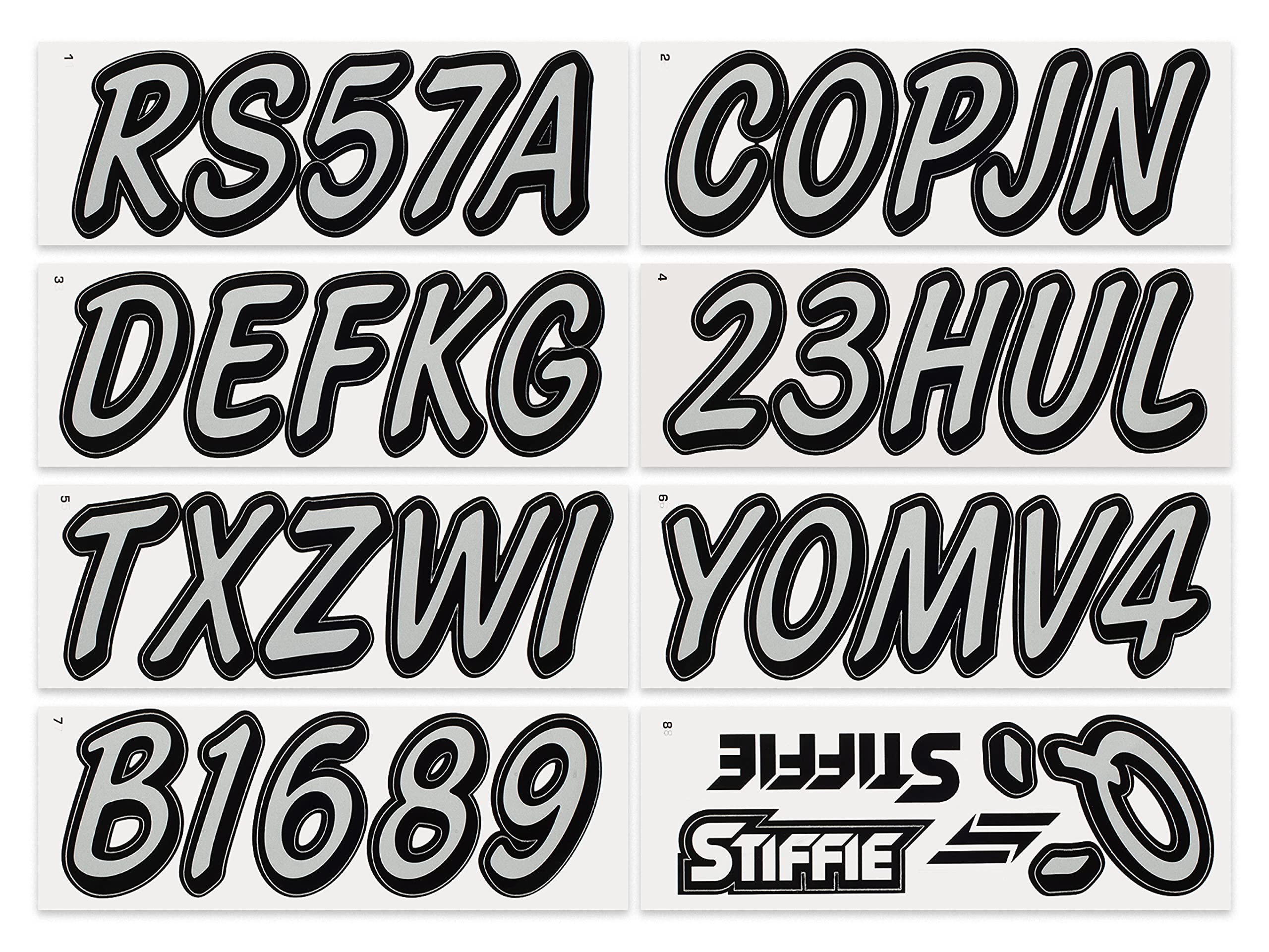 Whipline Solid Silver/Black 3 Alpha-Numeric Registration Identification Numbers Stickers Decals For Boats & Personal Watercraft