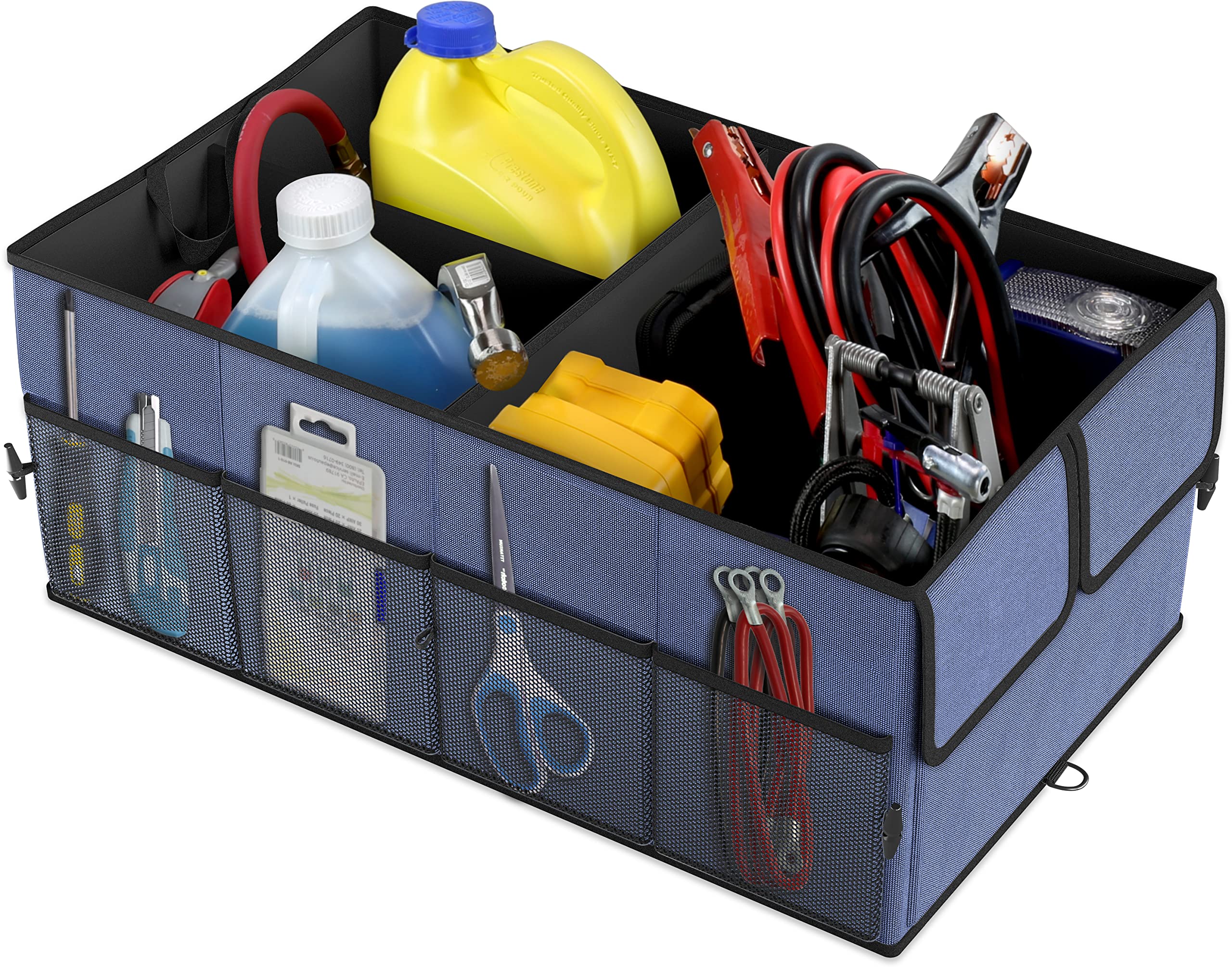 Epauto Foldable Car Trunk Organizer, 3-Compartment With Removable Divider, Blue