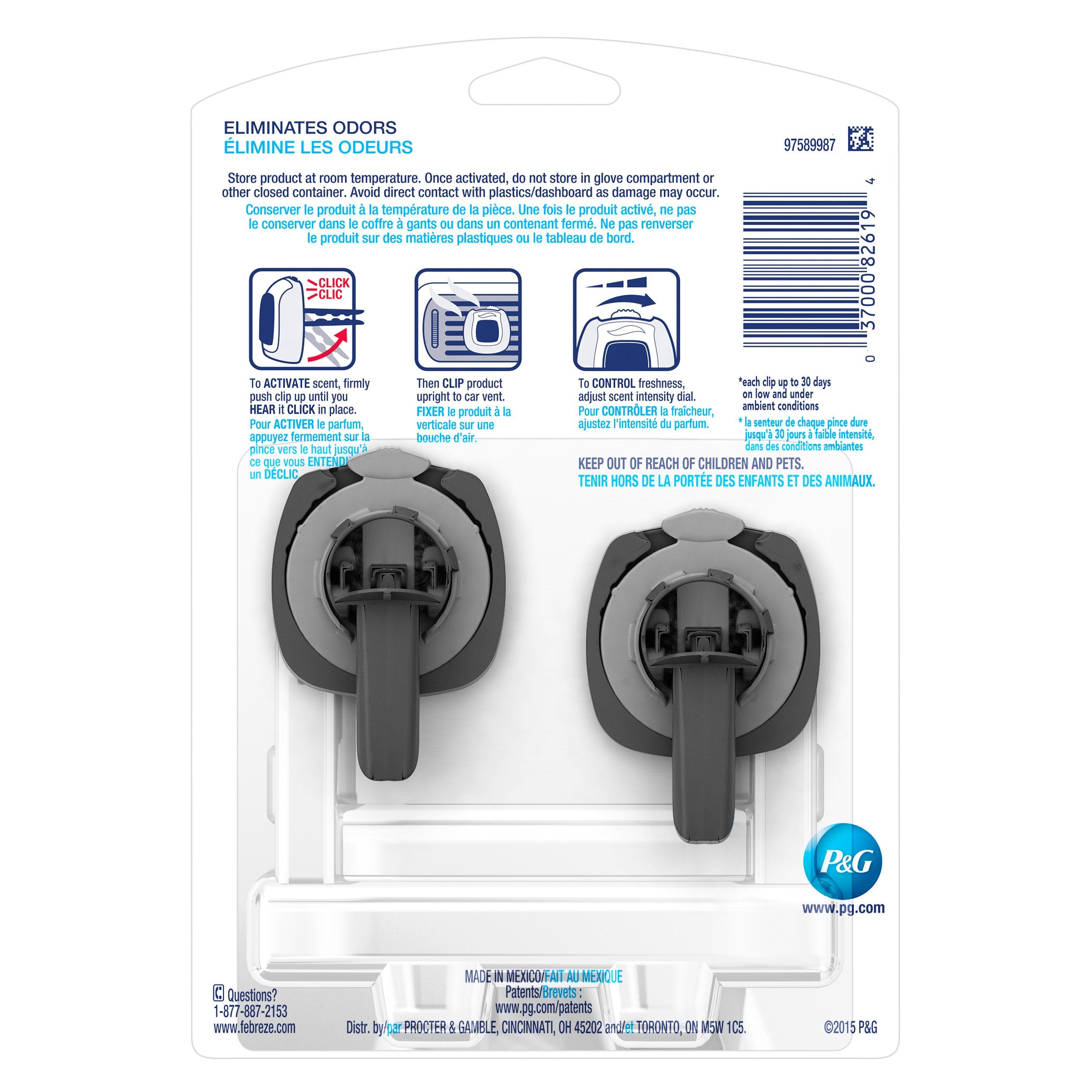 Febreze Air Freshener, Car Vent Clip Air Freshener, New Car Air Freshener, 2-Count (Pack Of 8)
