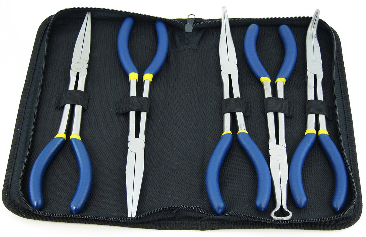 Elitexion 5pcs - 11 inches Long Needle Nose Pliers Set (With Storage Bag)