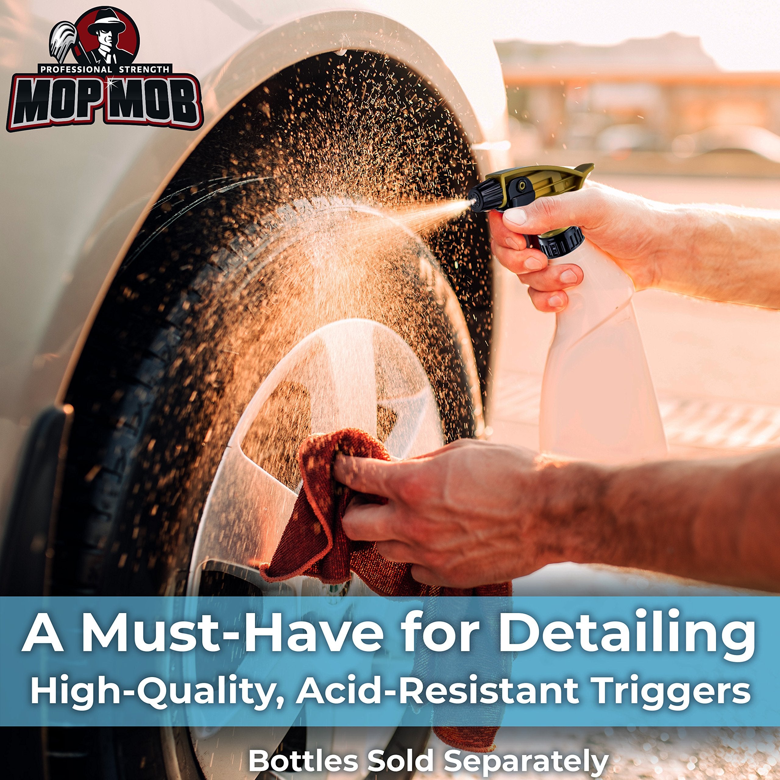 Mop Mob Leak-Free Acid Resistant Spray Head 4 Pack By Durable Industrial Sprayer For Acid-Based Wheel Cleaner Used In Auto/Car Detailing. Heavy Duty Low-Fatigue Trigger And Nozzle With 9 1/4 Dip Tube