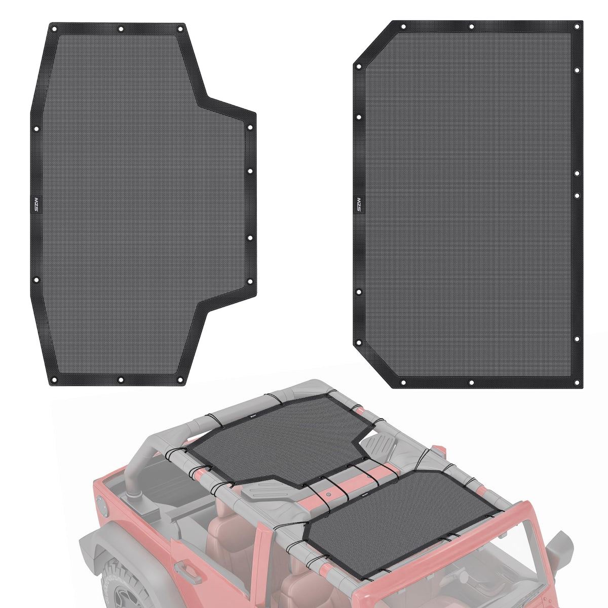 MZS Sunshade Compatible with Wrangler JKU 2007-2018 4 Door, Front & Rear Mesh Sun Shade Bikini Top Roof Cover Sunblock Heat Shie