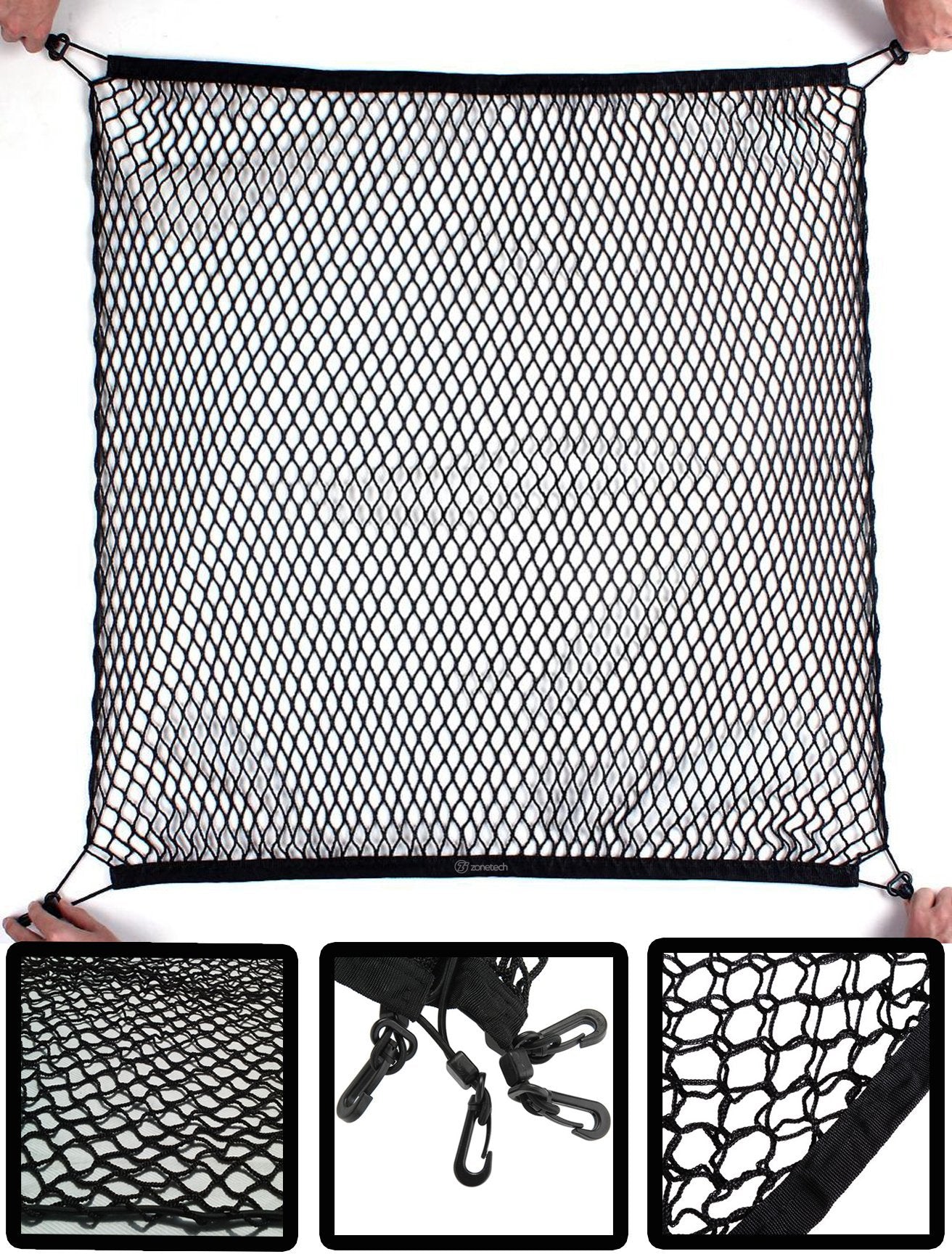 Zone Tech Cargo Net For Pickup Truck Bed - Bungee Net Mesh Elastic Universal Fit, Black Adjustable 4 Hook Storage Trunk Organizer Stretchable Mesh For Pickup Truck Bed, Car, Van And Suv