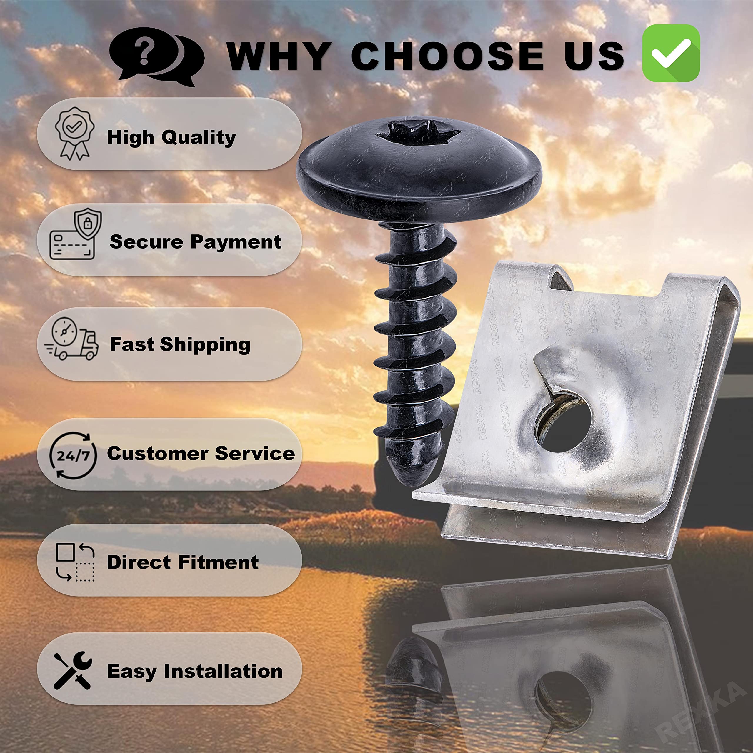 Rexka 20 Sets T25 M5X19Mm Fender Liner Bumper Cover Splash Shield Screw U Nut Kit For Audi Vw N90775001 N10433701 N90892001 -Multipurposes- Spoiler Under Cover Liner Wheelhouse Liner License Bracket