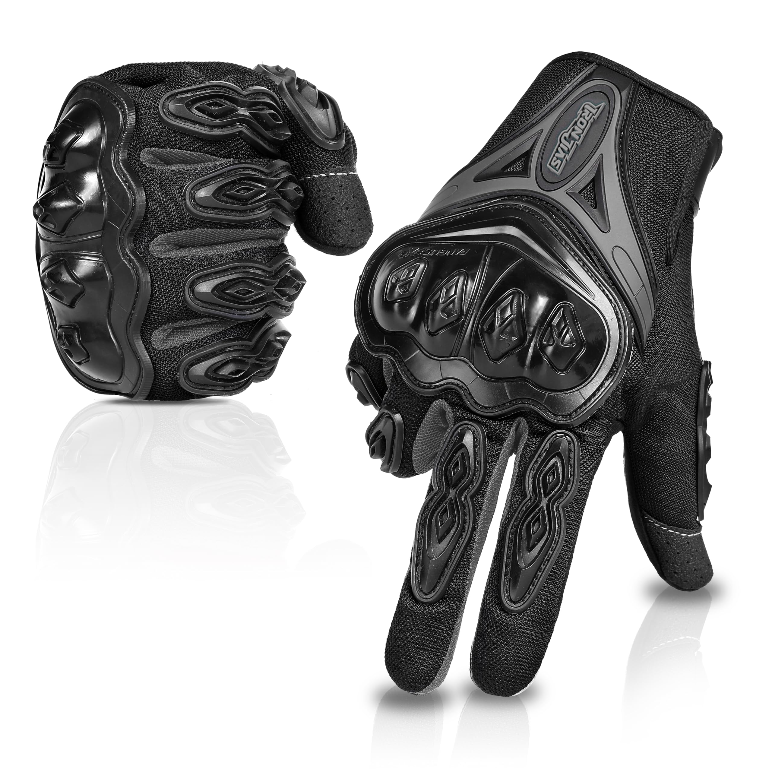 Iron Jia'S Motorcycle Gloves Full Finger Durable For Road Racing Bike Summer Spring Powersports Support Touch Screen Black-L
