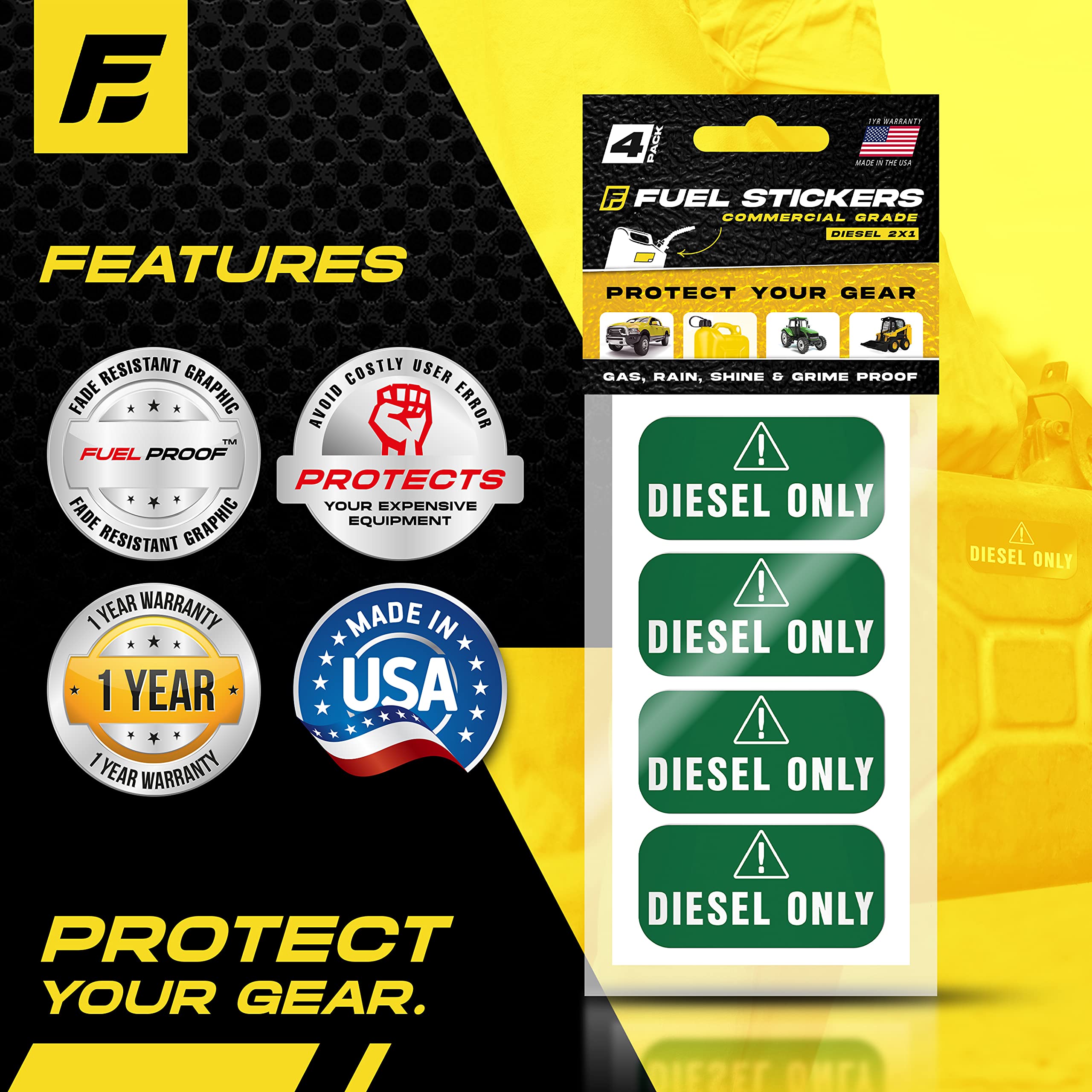 Diesel Only Sticker (Green), Labels For Tractors, Construction And Heavy Equipment - Weather Proof, Extreme Stick, Commercial Grade Diesel Labels By Fuel Stickers - Usa Made (2X1 Inch), 40 Labels