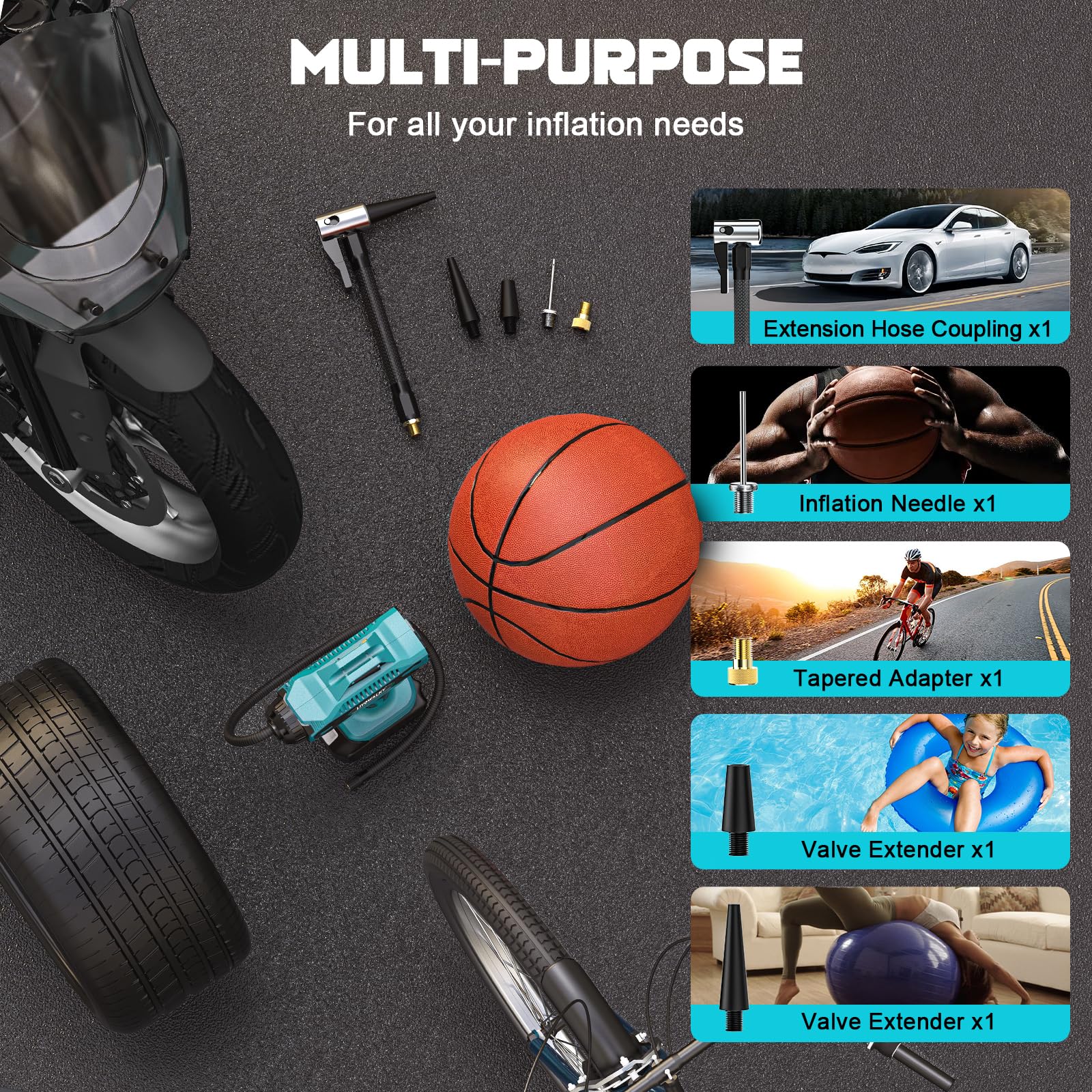 Tire Inflator Air Compressor Compatible With Makita 18V Battery,160Psi Cordless Portable Electric Air Pump With Digital Pressure