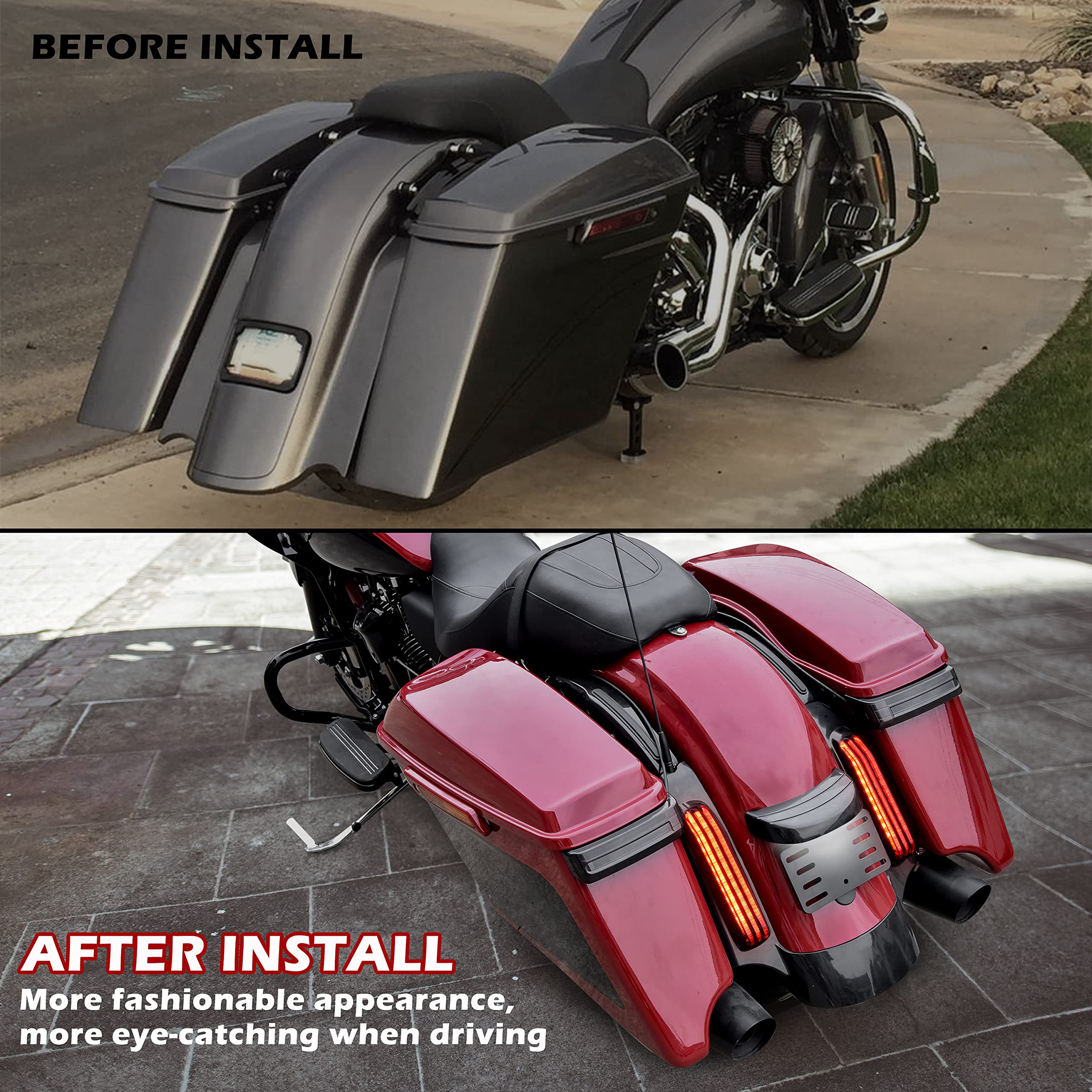 VEISUTOR LED Rear Fender Fascia Kit for Road Glide 14-23, Rear Fender Extension Fascia Set w/LED Brake Running Turn Signals Ligh