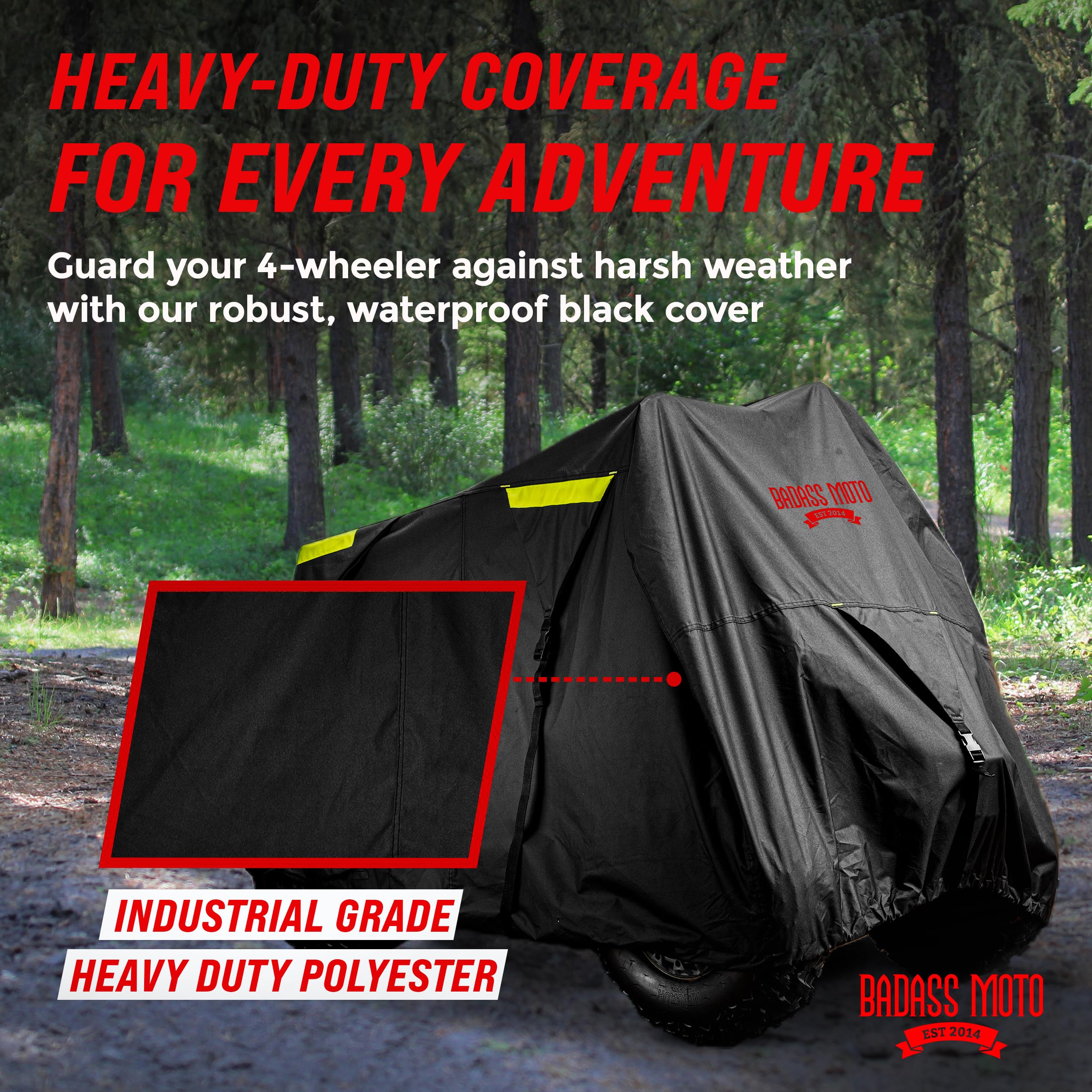 Badass Moto Ultimate ATV Cover Waterproof Outdoor Heavy Duty Storage. Durable 4 Wheeler Covers All Weather Rain Sun Snow. Four W