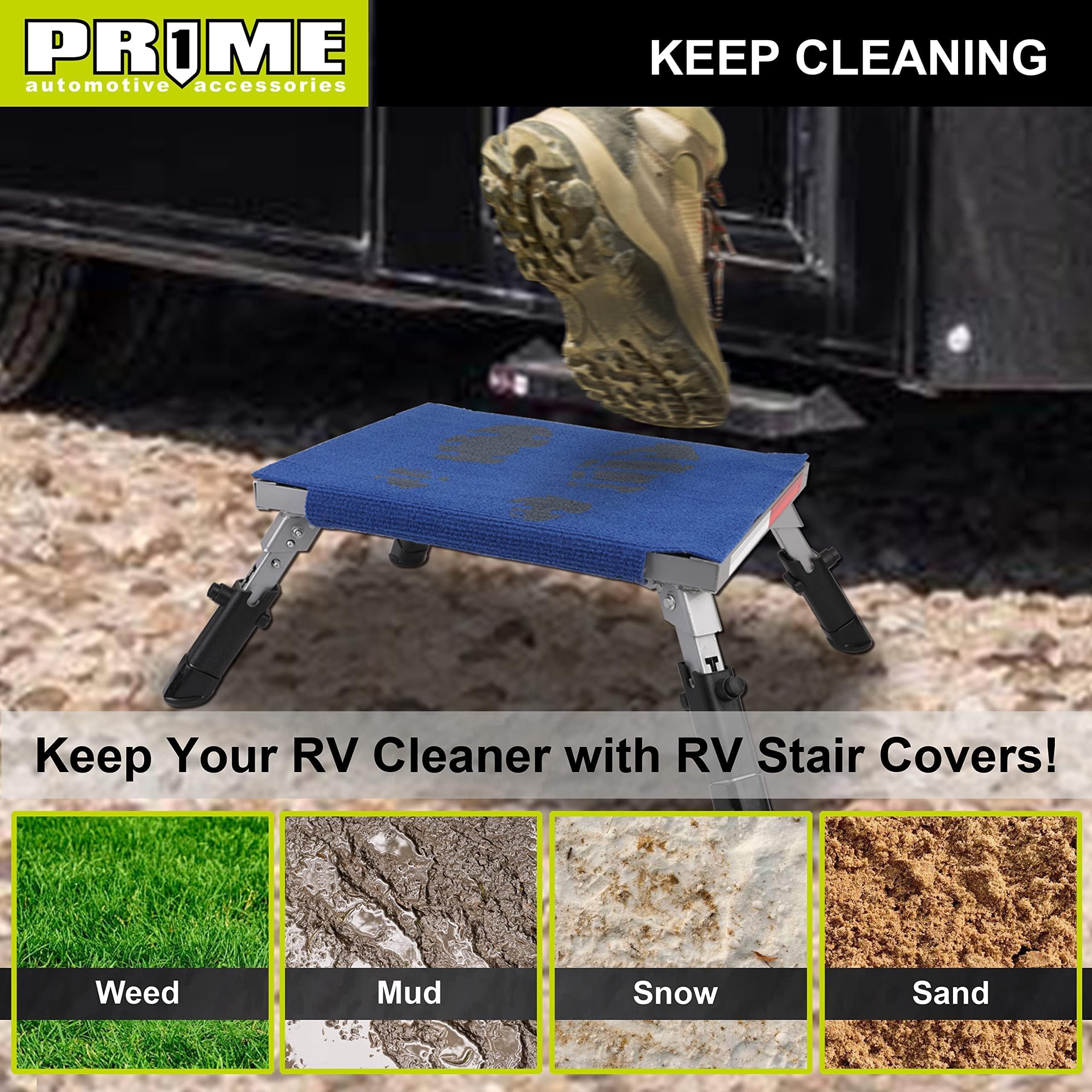 PR1ME Safety RV Steps, 19 x 14.5 Extra Large RV Step Stool with Glow, Camper Step Stool, Non-Slip Folding Step Stool and Lad