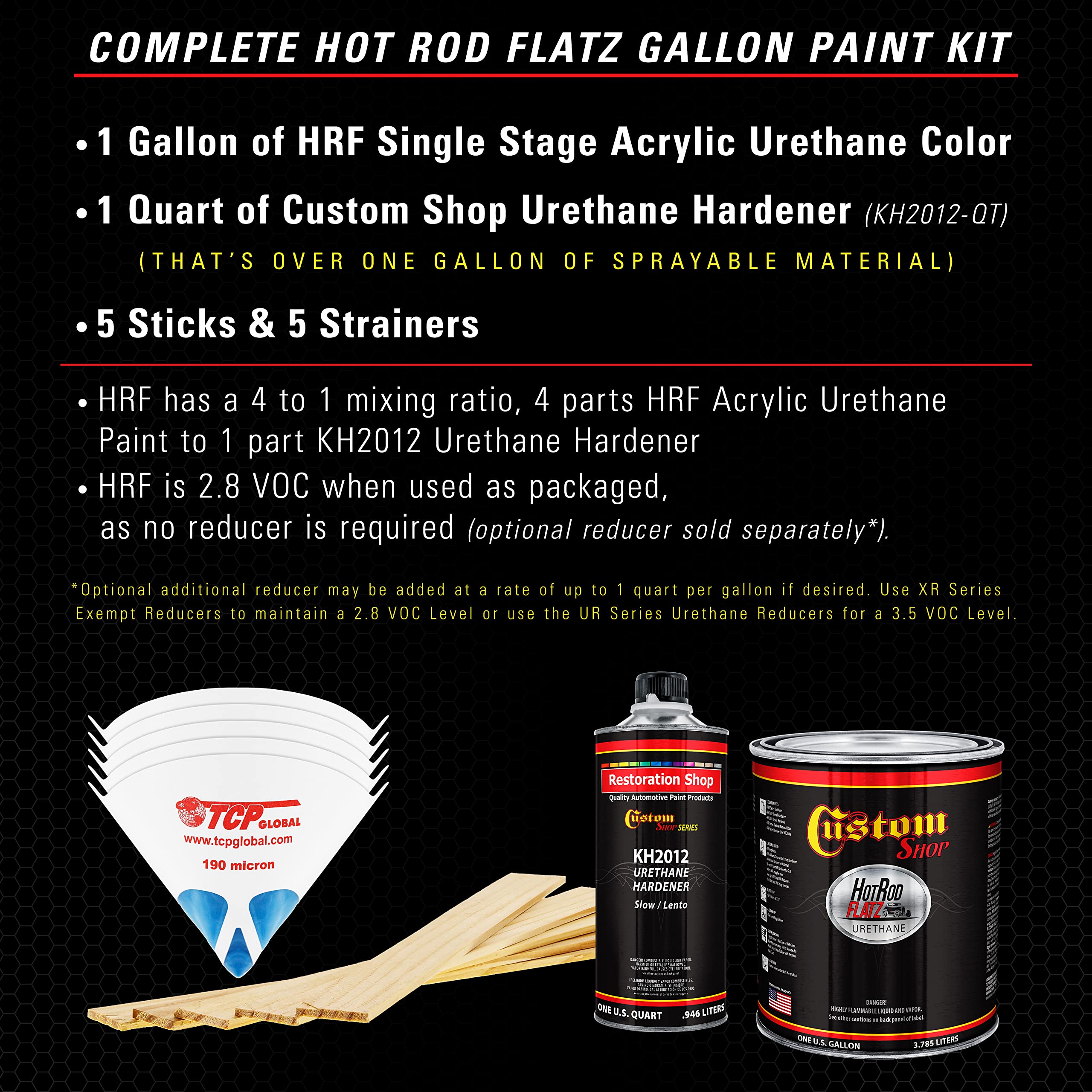 Custom Shop - Hot Rod Black - Hot Rod Flatz Flat Matte Satin Urethane Auto Paint - Complete Gallon Paint Kit - Professional Low
