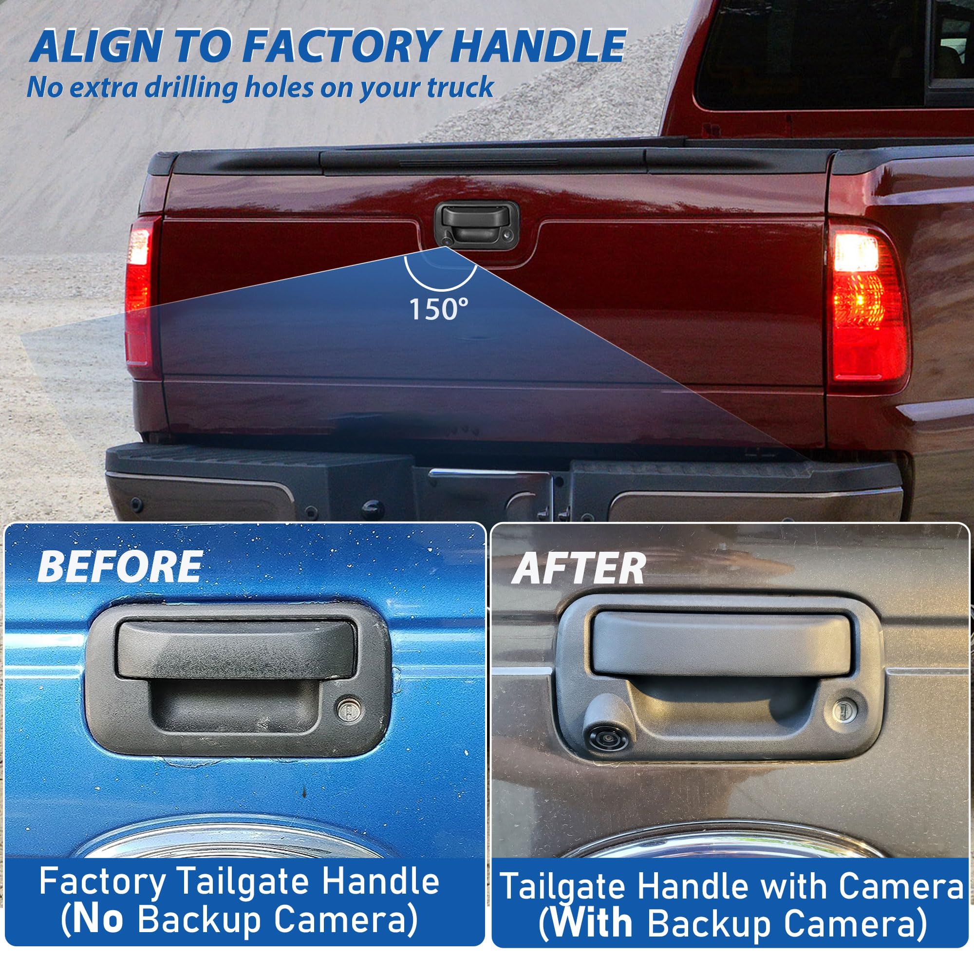 Eway Tailgate Handle Rear Backup Camera For 2004-2016 Ford F150 F250 F350 F450 F550 Super Duty Explorer Lobo, Lincoln Mark Lt Ta