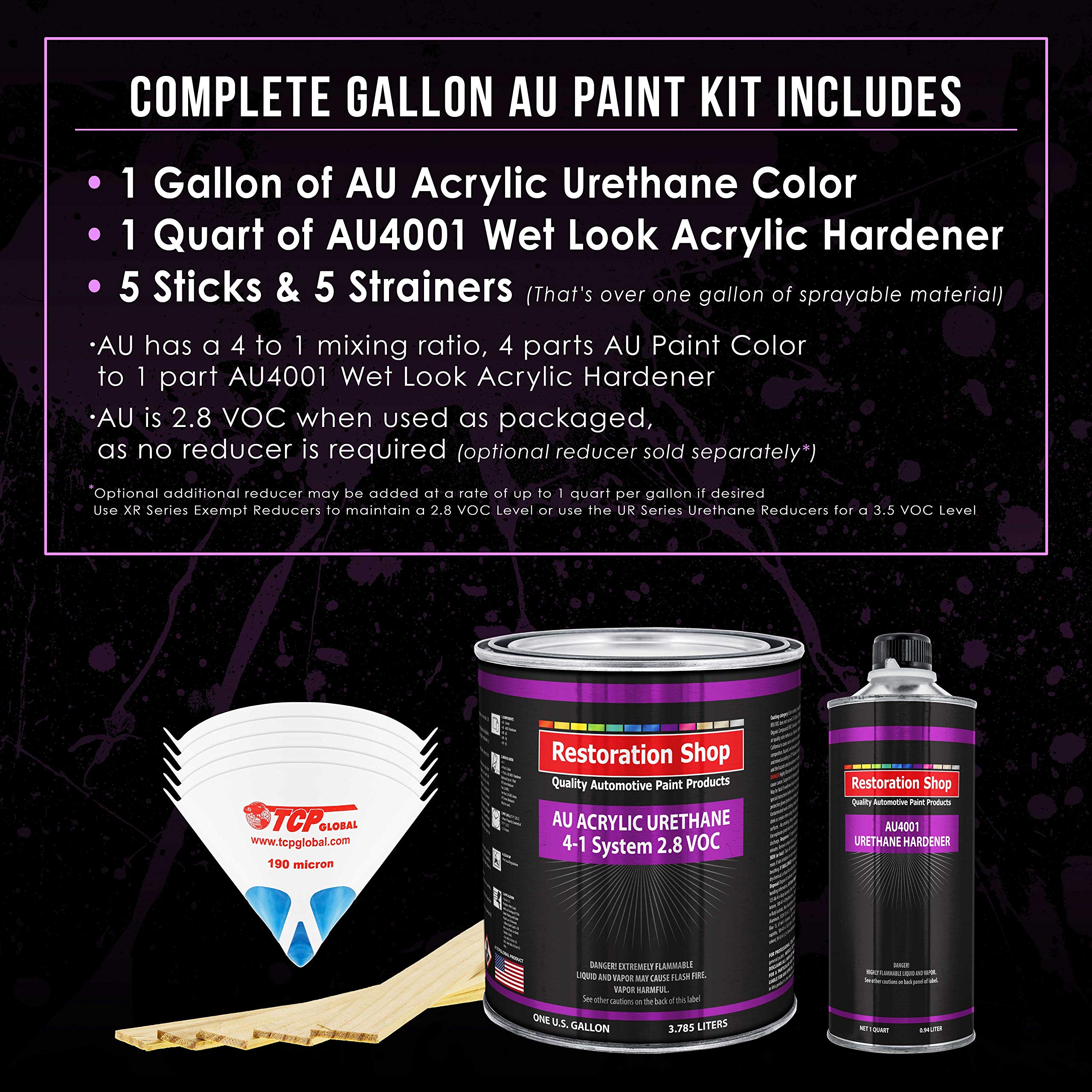 Restoration Shop - Wimbledon White Acrylic Urethane Auto Paint - Complete Gallon Paint Kit - Professional Single Stage High Gloss Automotive, Car, Truck Coating, 4:1 Mix Ratio, 2.8 Voc