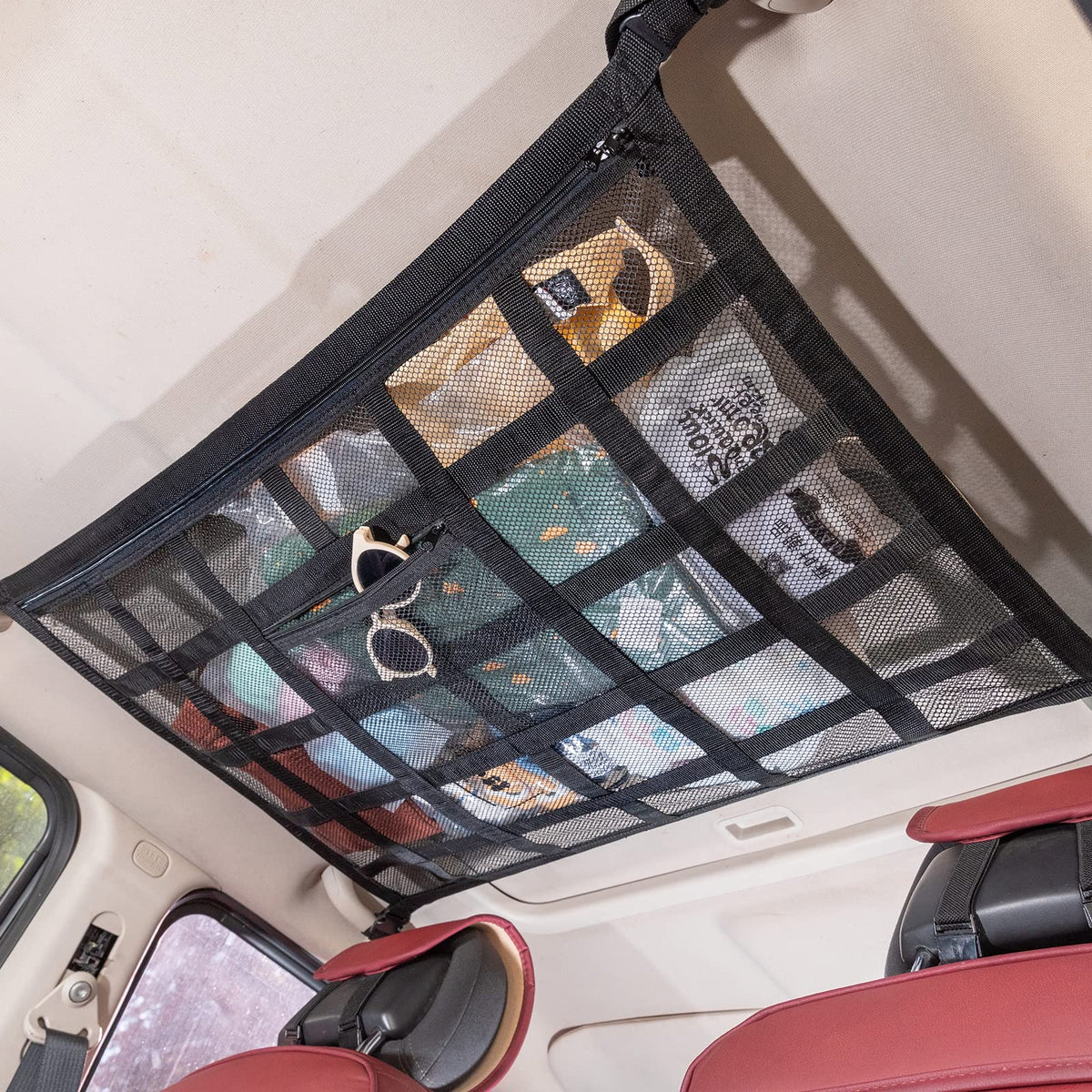 Kaskawise Car Ceiling Cargo Net Pocket,35.4''X23.6'' Load-Bearing Double-Layer Mesh Car Roof Storage Organizer For Ford,F150,Jee