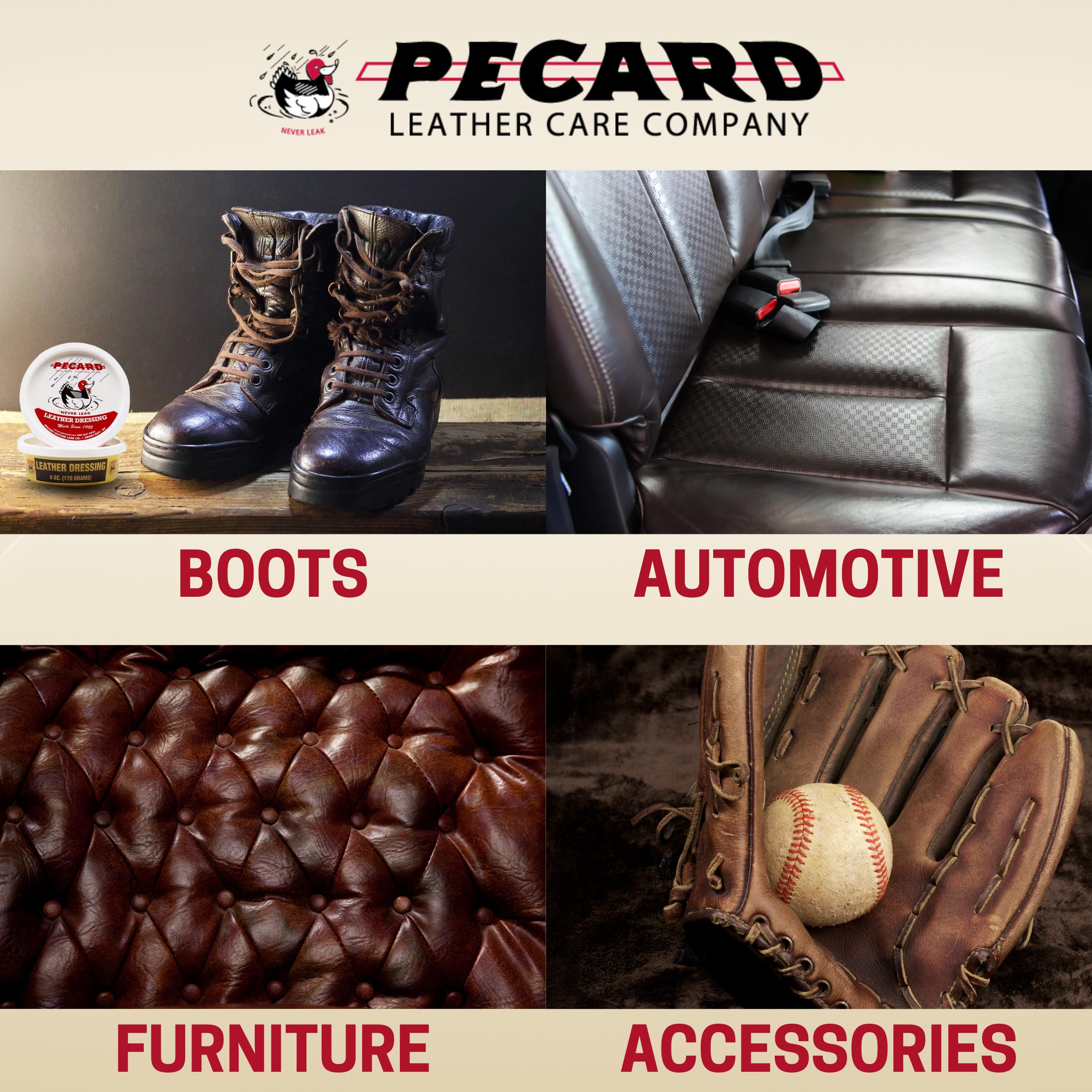 Pecard Leather Dressing 6 Oz – Waterproofer And All-Purpose Leather Conditioner For Oil-Tanned, Chrome-Tanned, And Exotic Leathers – Cleans, Conditions, And Preserves
