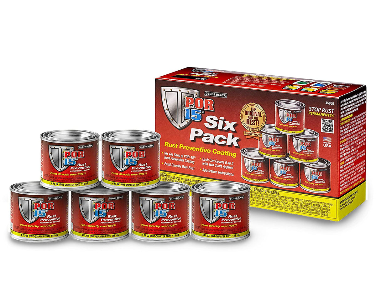 Por-15 Six Pack Rust Preventive Coating, Stop Rust And Corrosion Permanently, Anti-Rust Protective Barrier, 4 Fluid Ounces, Gloss Black, Pack Of 6