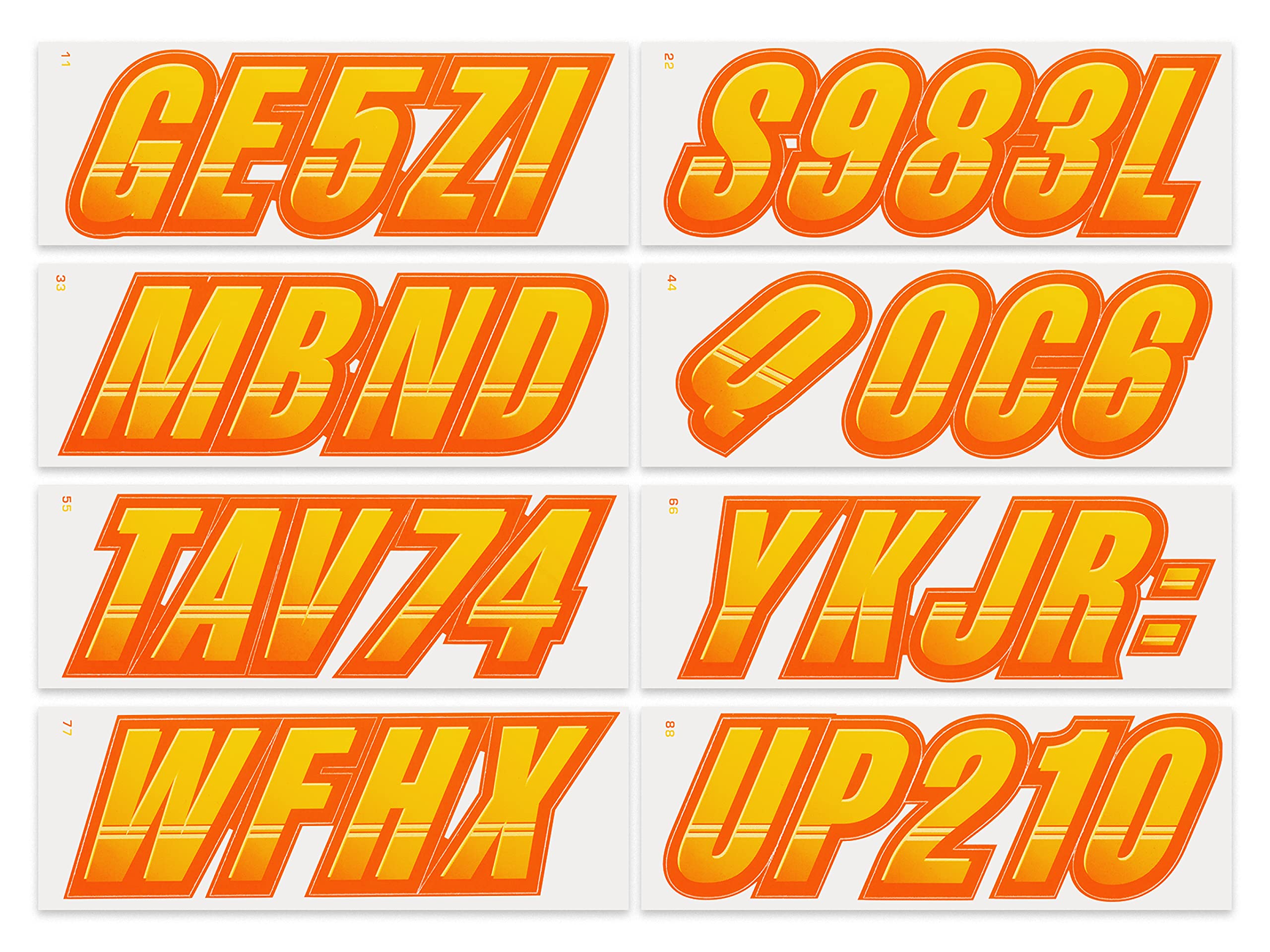 Stiffie Techtron Yellow/Orange 3 '' Boat & Pwc Registration Decals  Numbers Letters Stickers