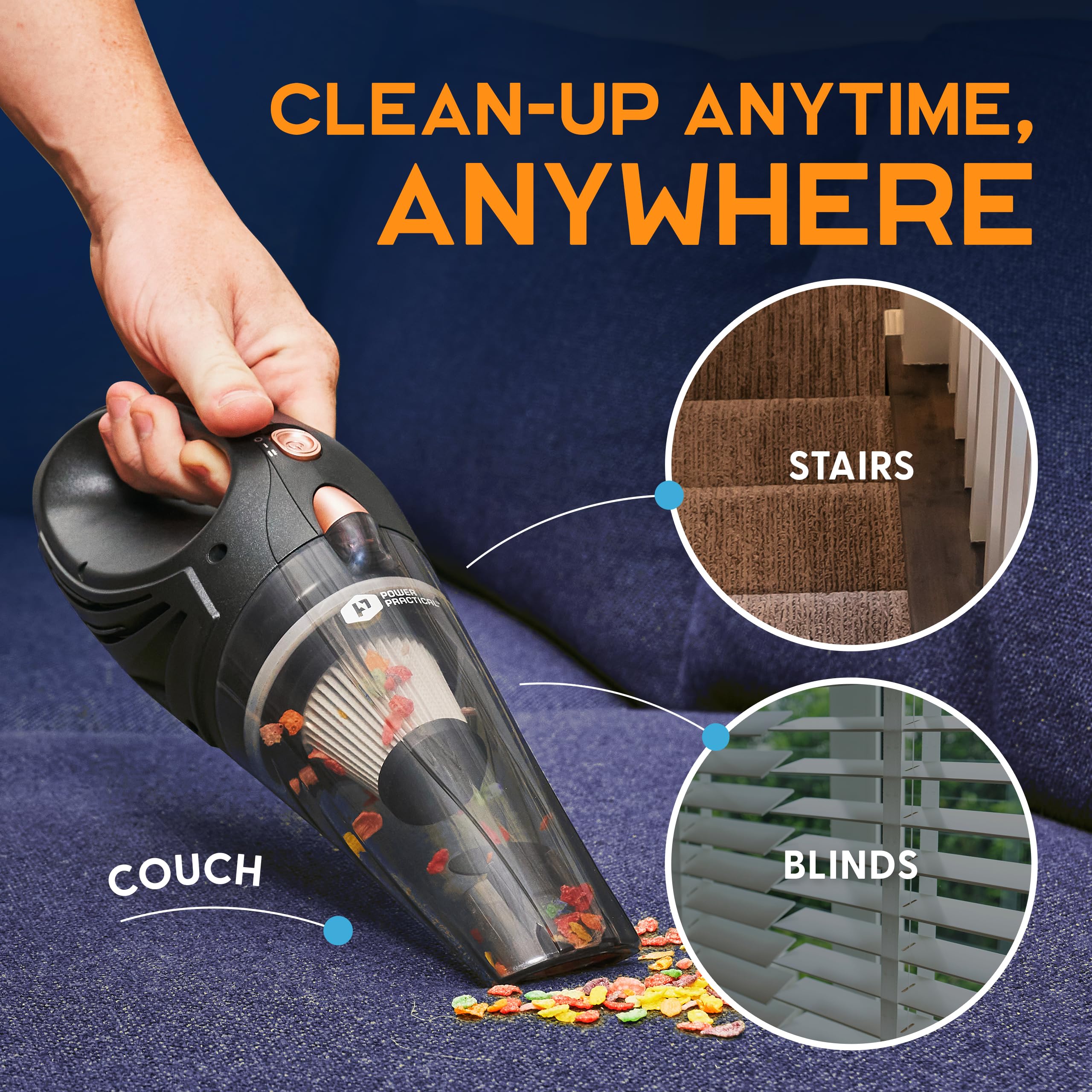 Power Practical Handheld Vacuum Cordless - Rechargeable Portable Car Vacuum W/Strong Suction- Small, Mini Vacuum Cleaner For Car