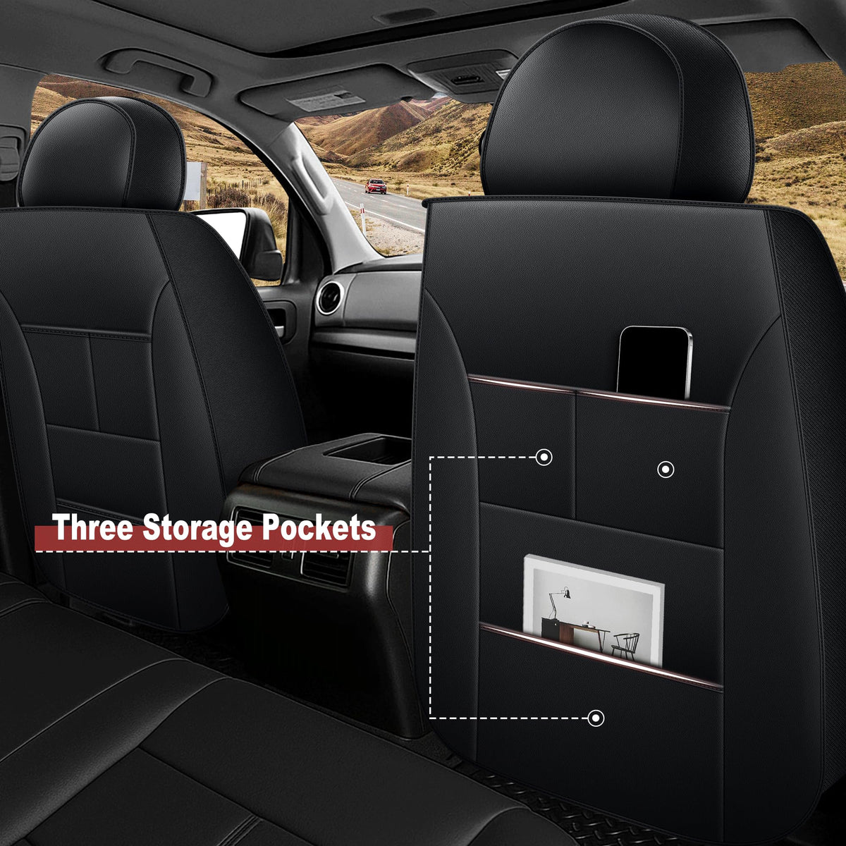 IKABEVEM Seat Covers Fit for Toyota Tundra : 2014-2021 Crewmax Double Cab Faux Leather Truck Pickup Full Set Seat Covers (5 Seat