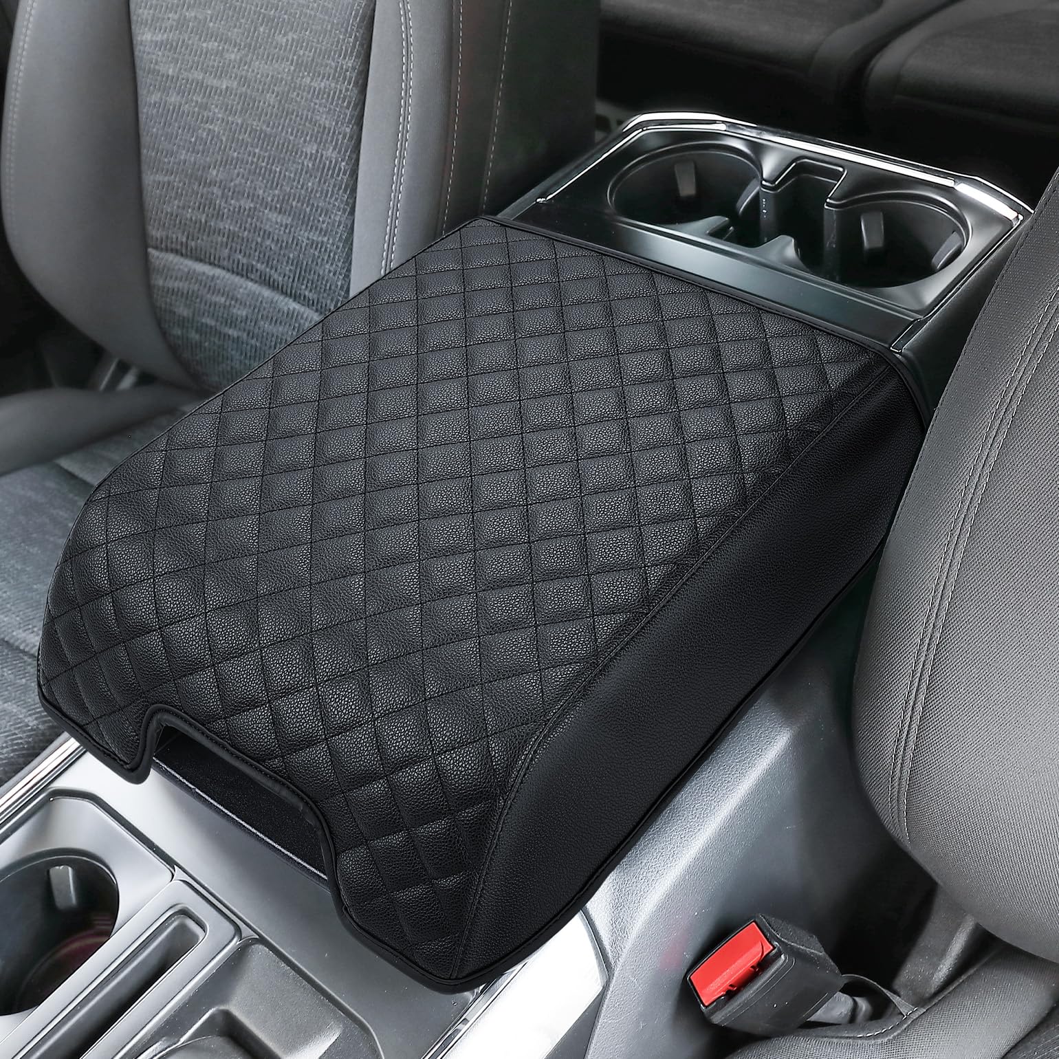 ISSYAUTO Leather Center Console Cover for 2015-2020 F150, 2017-2022 F250 F350, 2018-2024 Expedition - Black, Bucket Seat Only