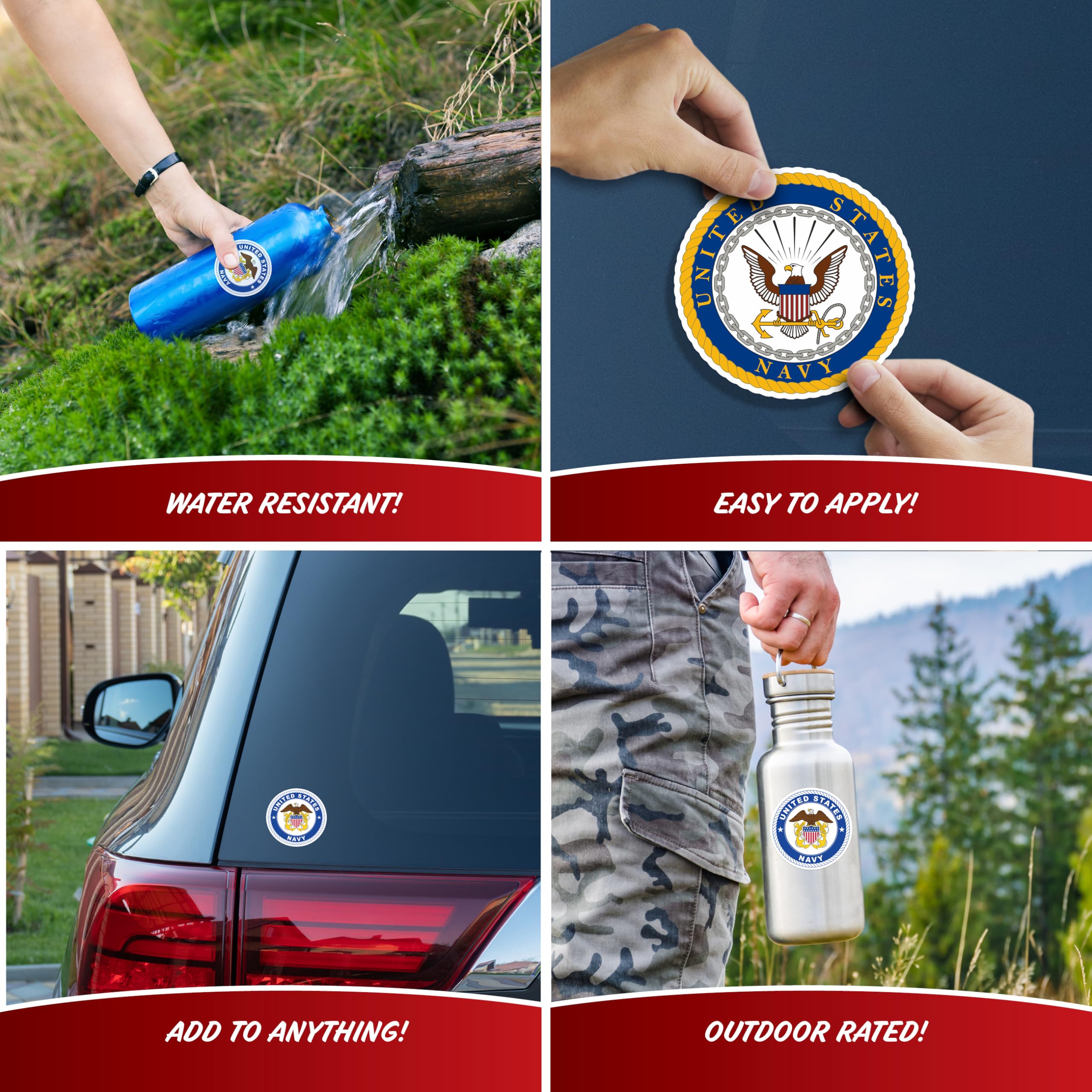 Us Navy Veteran Car Decals - Set Of 4 Window Stickers Navy Logo Military Veteran Vinyl Decal For Truck Bumper Water Bottle Lapto