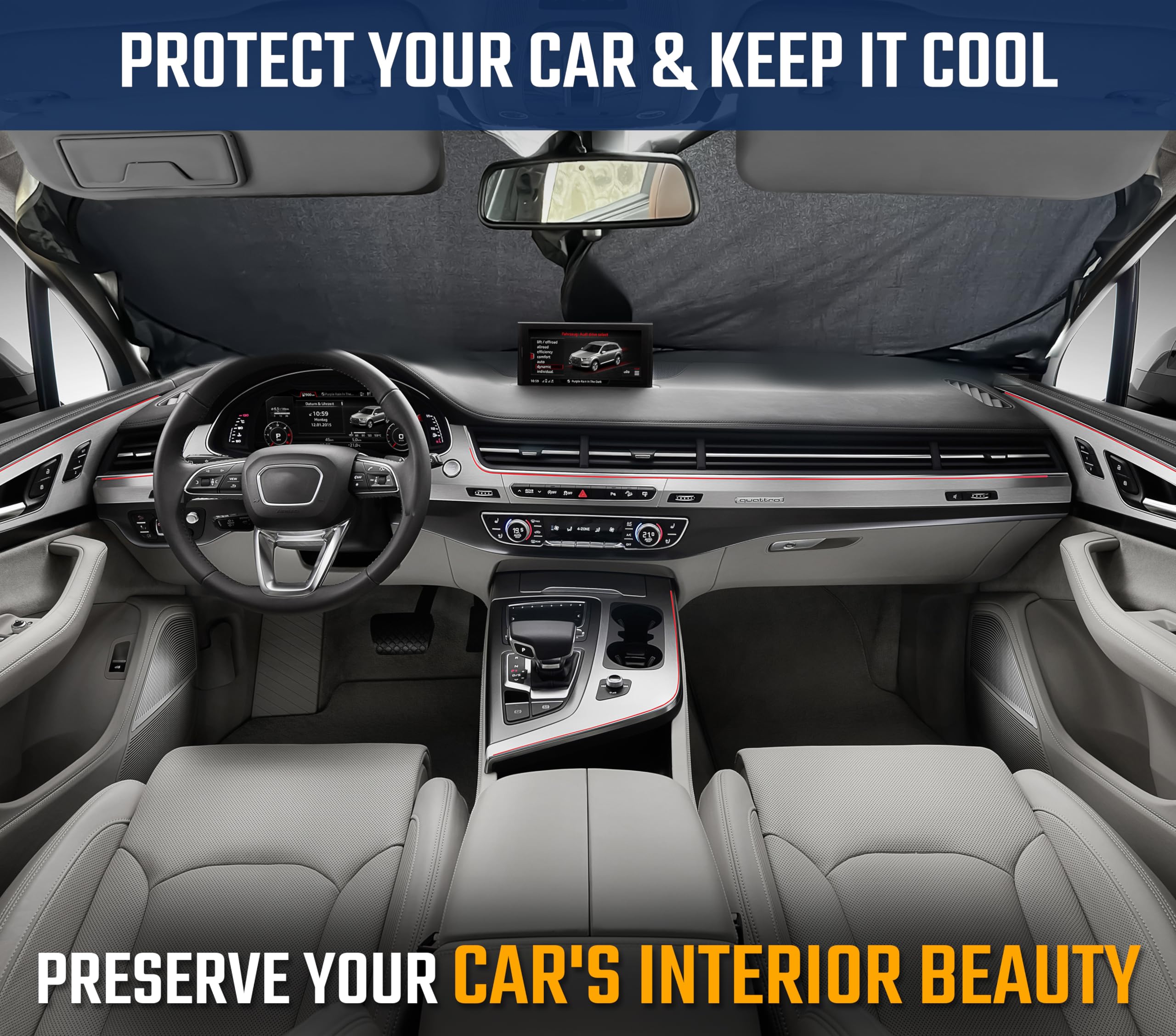 Econour Car Windshield Sun Shade With V-Cut  Durable 240T Material Car Sun Visor For Uv Rays And Sun Heat Protection  Car Interi