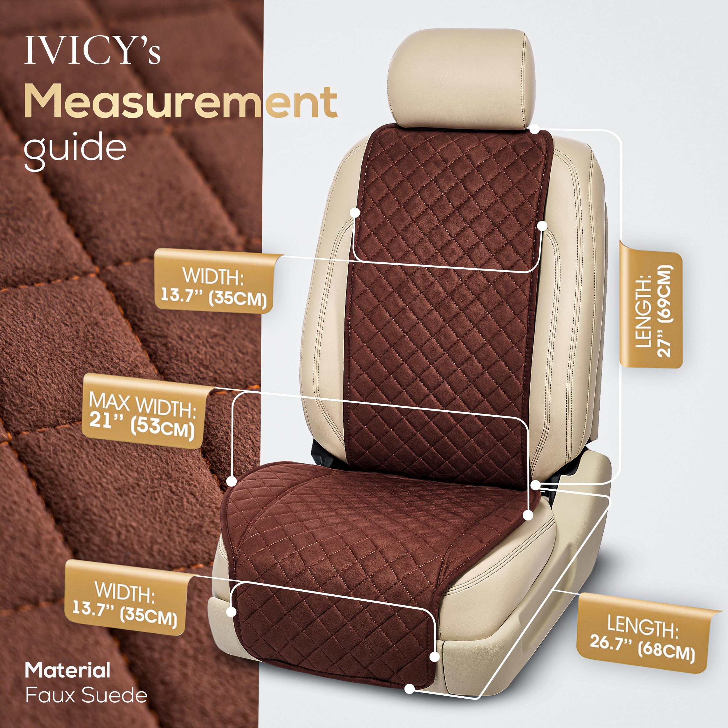 Ivicy Suede Car Seat Cover For Cars - Non-Slip Soft & Breathable - Front Car Seat Protector Covers Universal Fits Most Automotiv