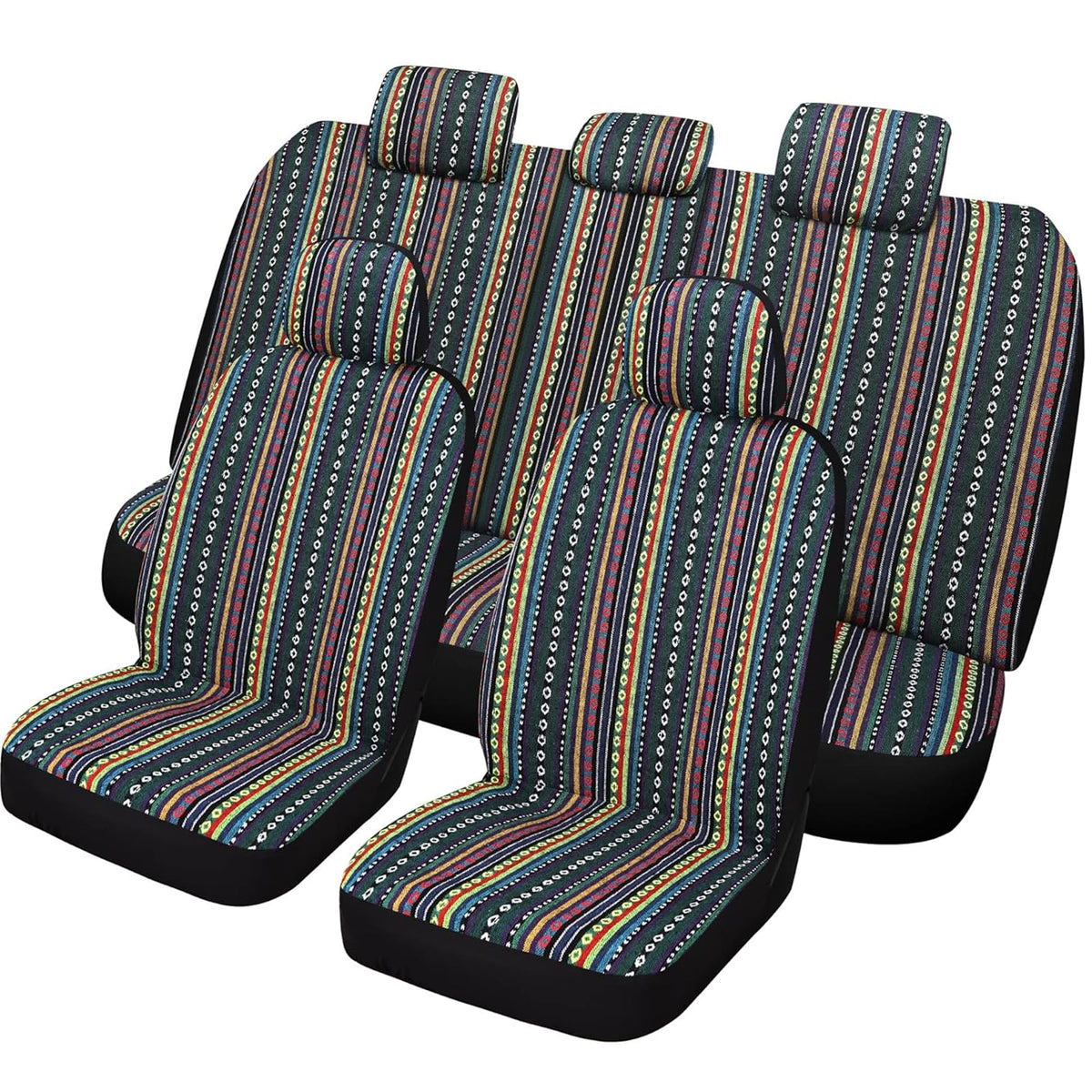 Varcozy Baja Saddle Blanket Seat Covers Full Set, Front Seat Covers And Split Rear Bench Seat Covers For Sedan, Suv, Truck, Univ
