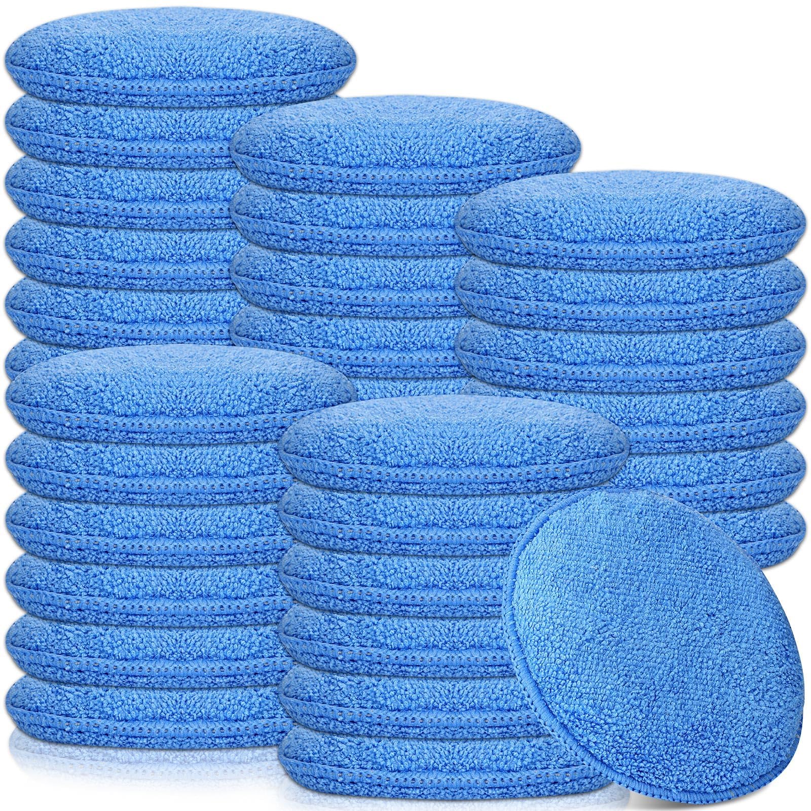 Tanlade 24 Pcs Car Detailing Microfiber Applicator Pad Wax Applicator Wash Microfiber Pads, 5 Inch Diameter (Blue)