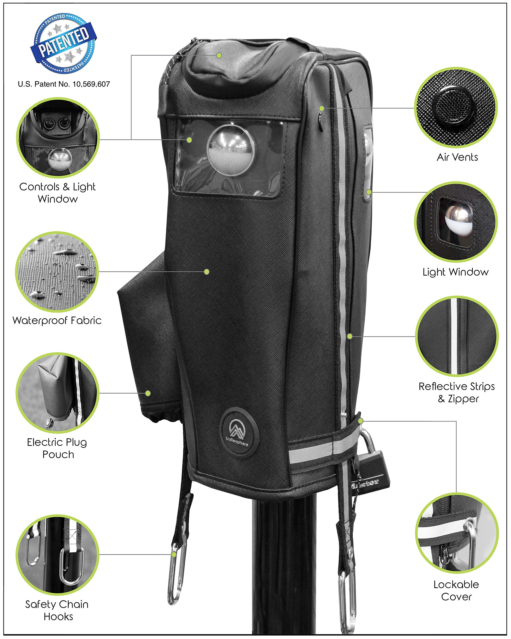 Clever Cover For Husky/Suspension Pro Jacks By Trailersphere Custom Electric Tongue Jack Cover For Trailer, Rv, Camper, Chains Holder,Plug Protector,Waterproof (Husky Brute/Suspension Pro Jacks Cover)