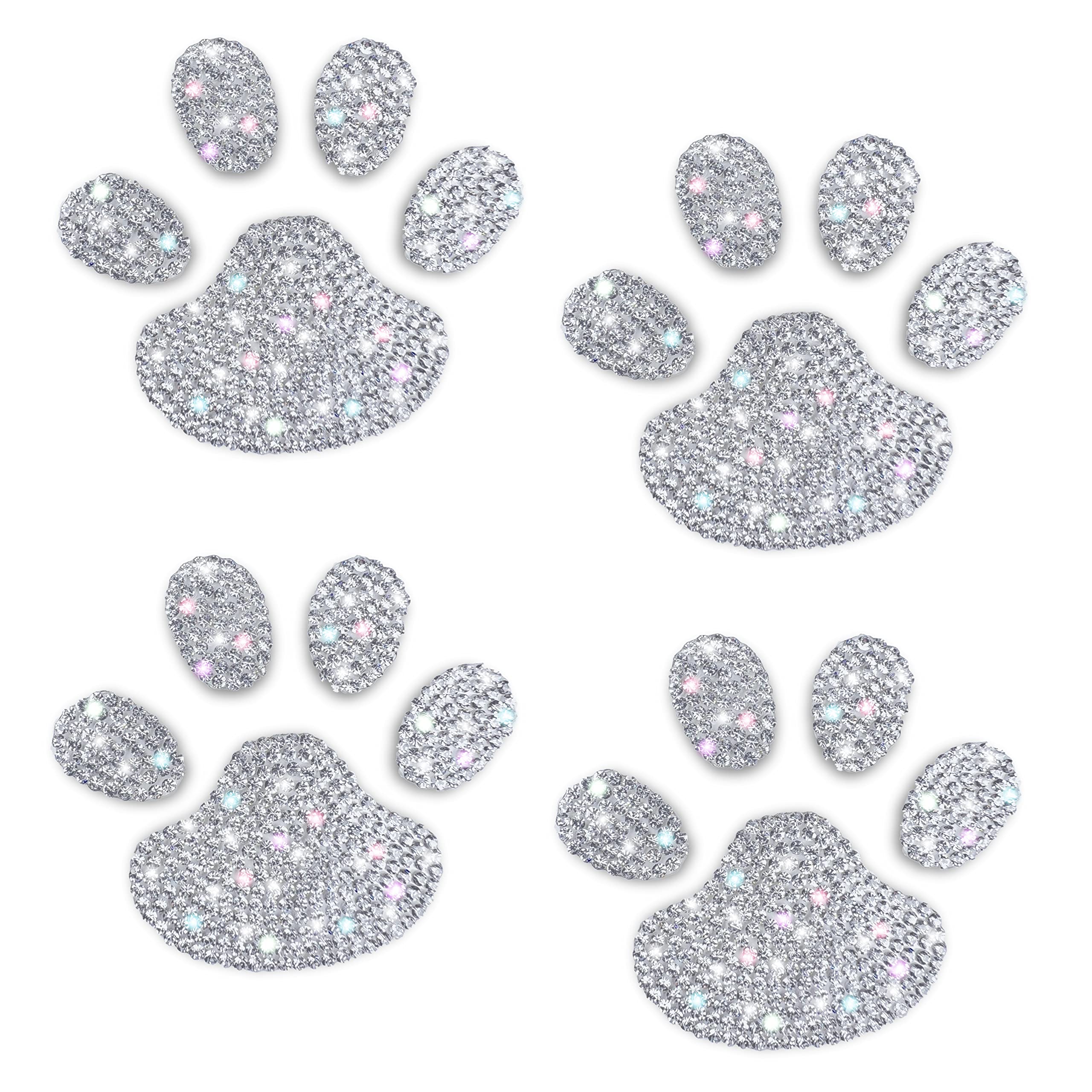 Lzlrun 4Pieces Crystal Car Sticker For Window, Bling Rhinestone Sticker Bling Dog Paw Footprint Sticker Decal Auto Car Emblem Decal Decoration