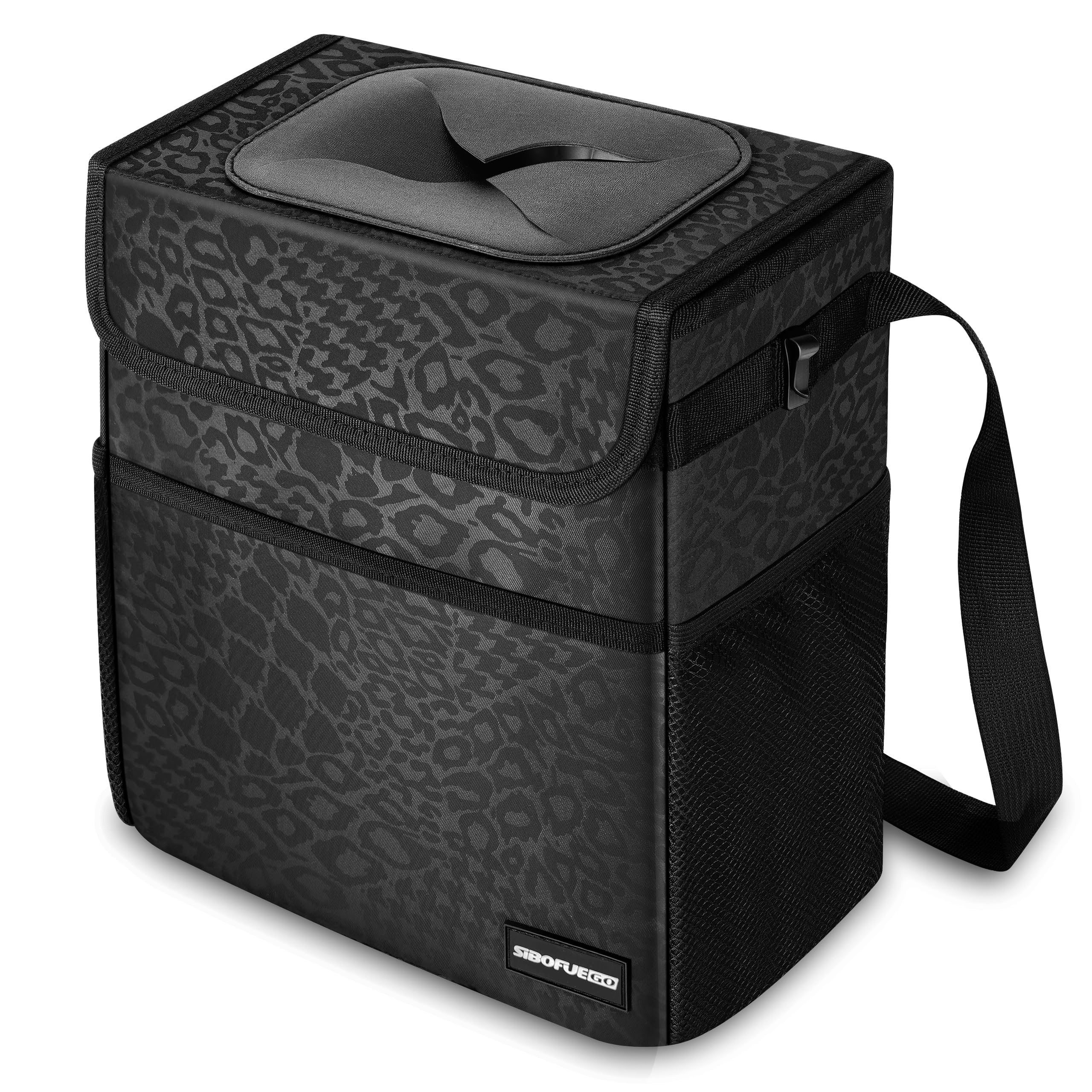 Sibofuego Sturdy 3 Gallon Car Trash Can - Ultra Large Capacity, Leak Proof, Waterproof Car Organizer And Storage With Pockets An