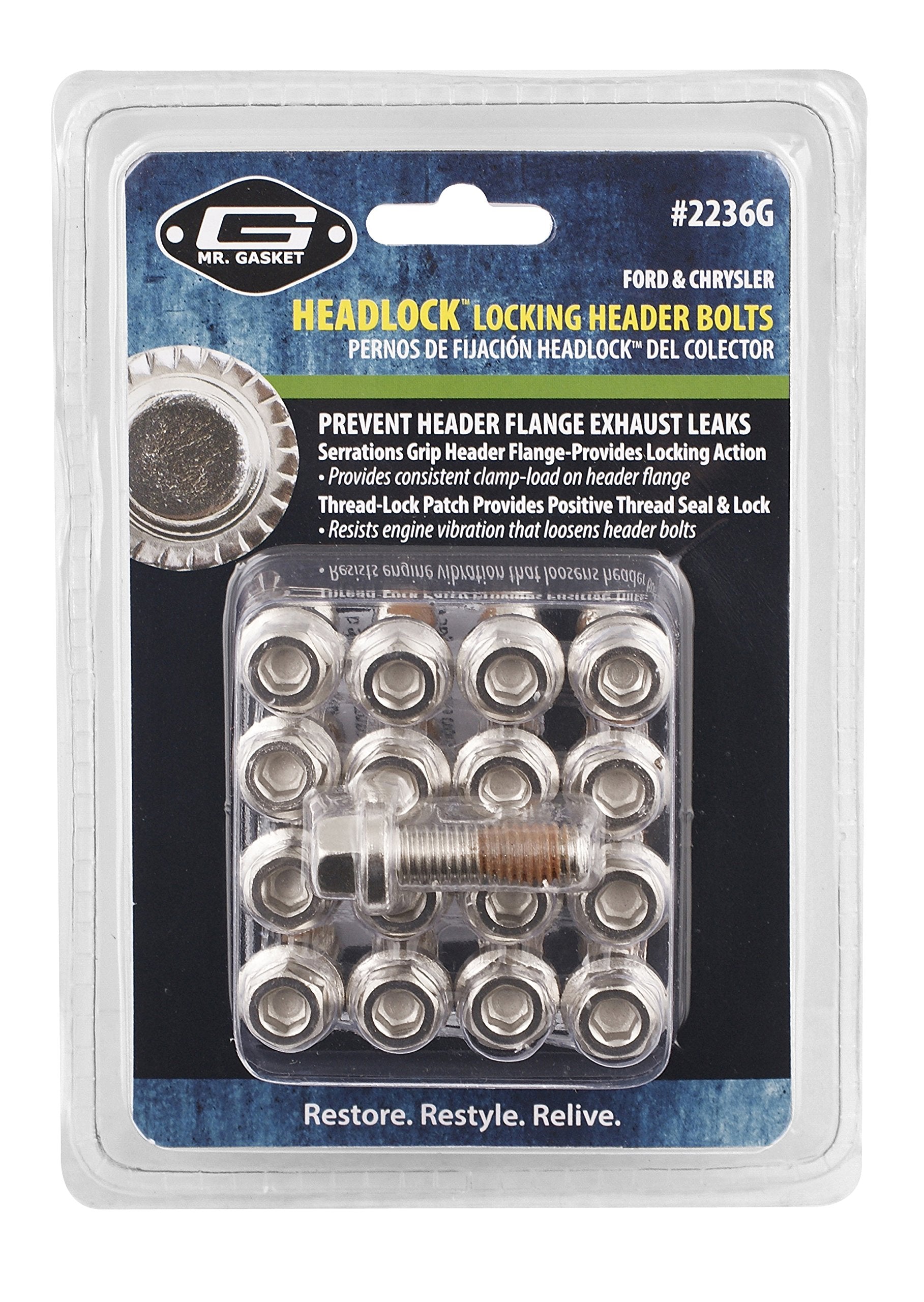 Mr. Gasket 2236G Headlock Locking Header Bolt, (Set Of 17)