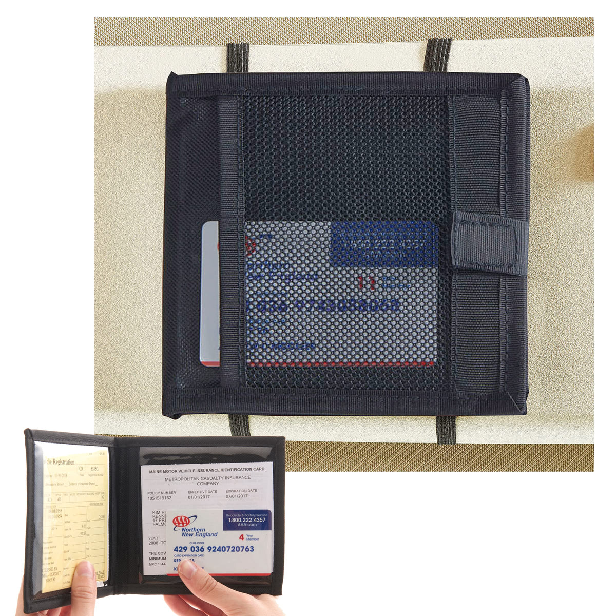 High Road Car Registration And Insurance Card Holder For Sun Visor, Glove Box Or Console With 2 Clear Hidden Car Document Pocket