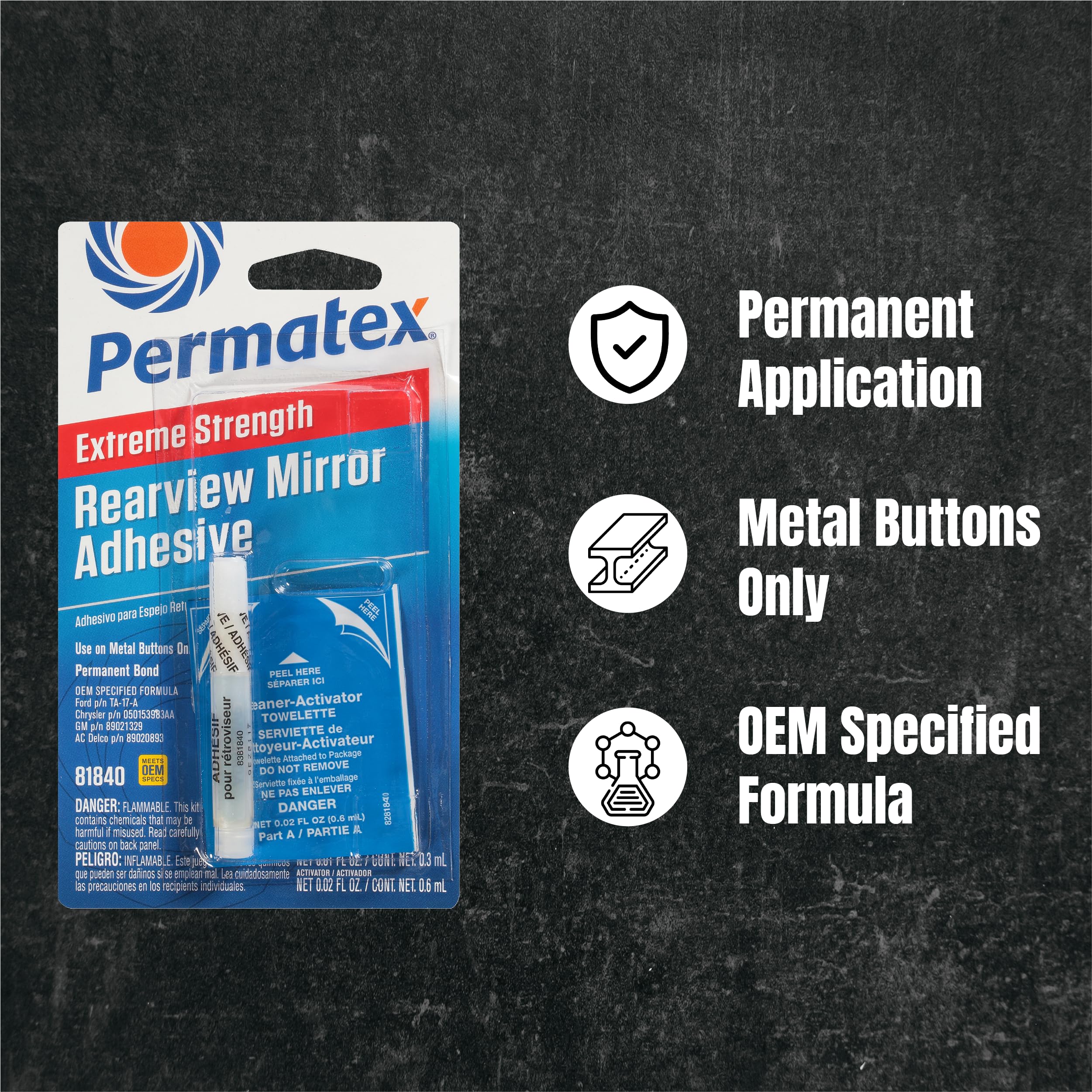 Permatex 81840-12Pk Extreme Professional Strength Rearview Mirror Adhesive Kit, (Pack Of 12)
