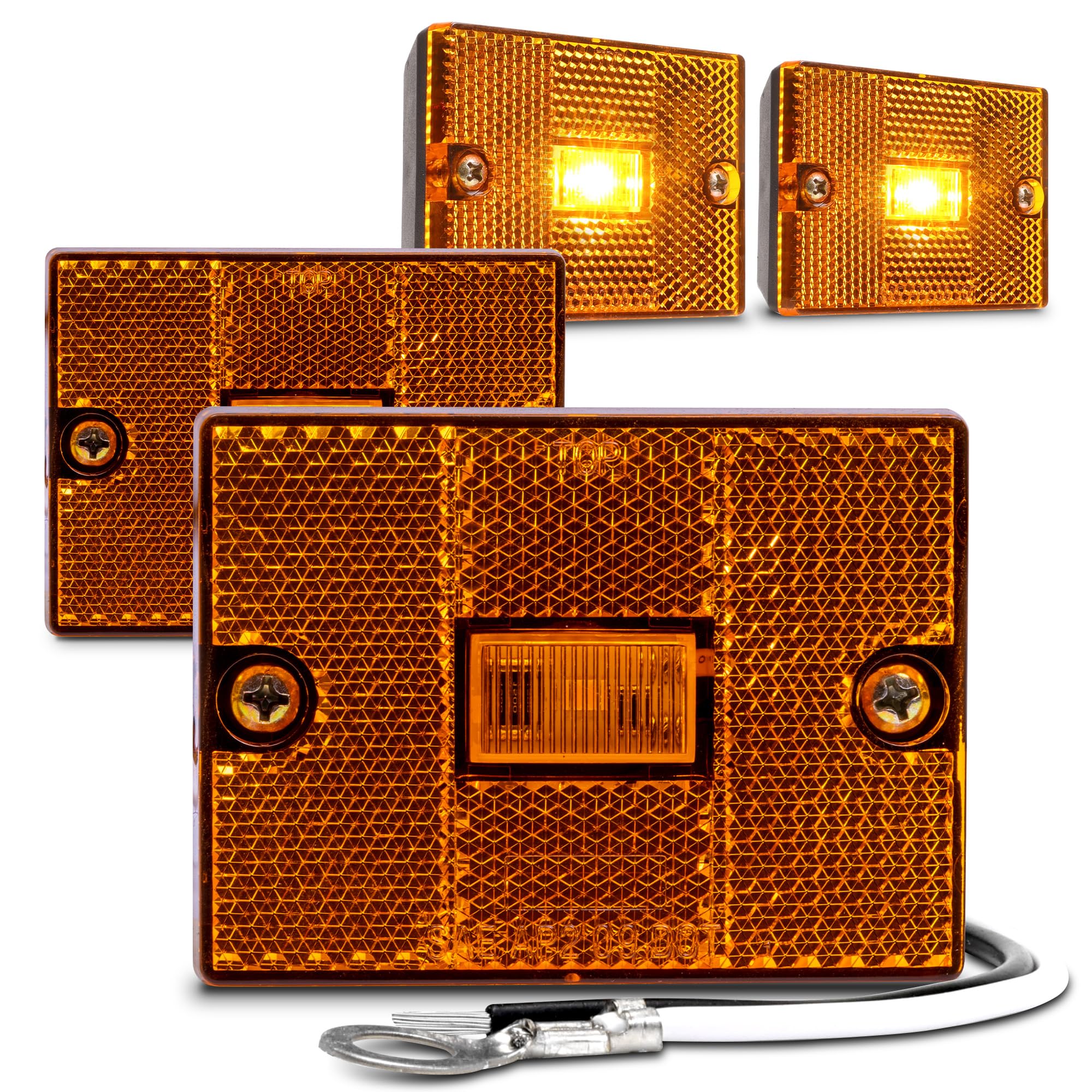 True Mods 4Pc 2X3 3X2 Inch Amber Led Stud-Mount Side Marker Light [Dot Fmvss-108] [Sae Ap2] [Ip67 Waterproof] [Integrated Reflec