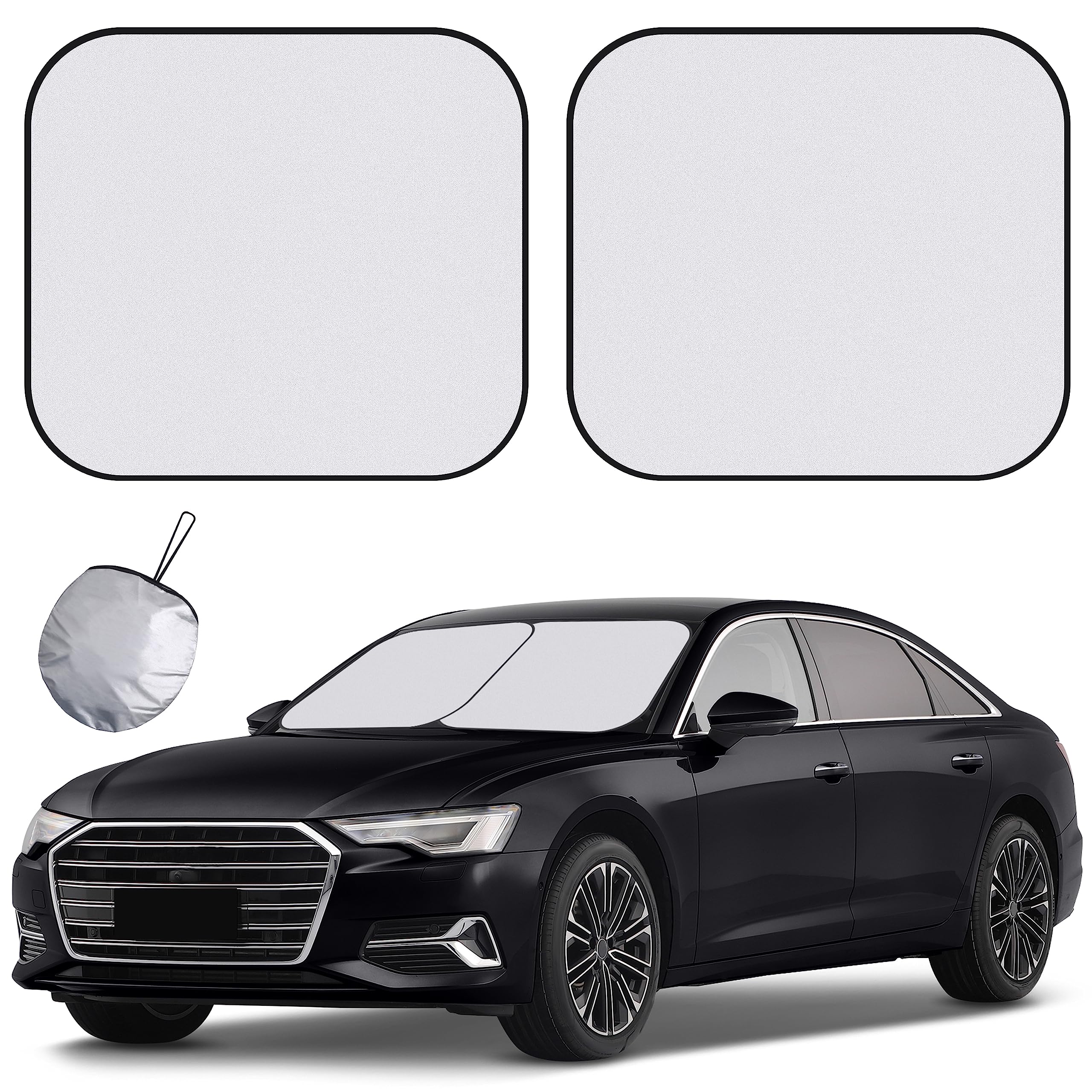 Windshield Sun Shade - 2 Piece Car Sun Shade Windshield, Foldable Car Shade Front Windshield With Reflective Fabric Blocks Sun And Keeps Your Vehicle Cool, For Most Sedans Suv And Trucks - Medium