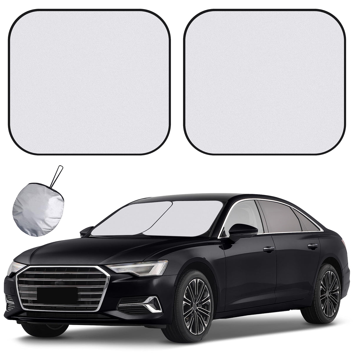 Windshield Sun Shade - 2 Piece Car Sun Shade Windshield, Foldable Car Shade Front Windshield With Reflective Fabric Blocks Sun A