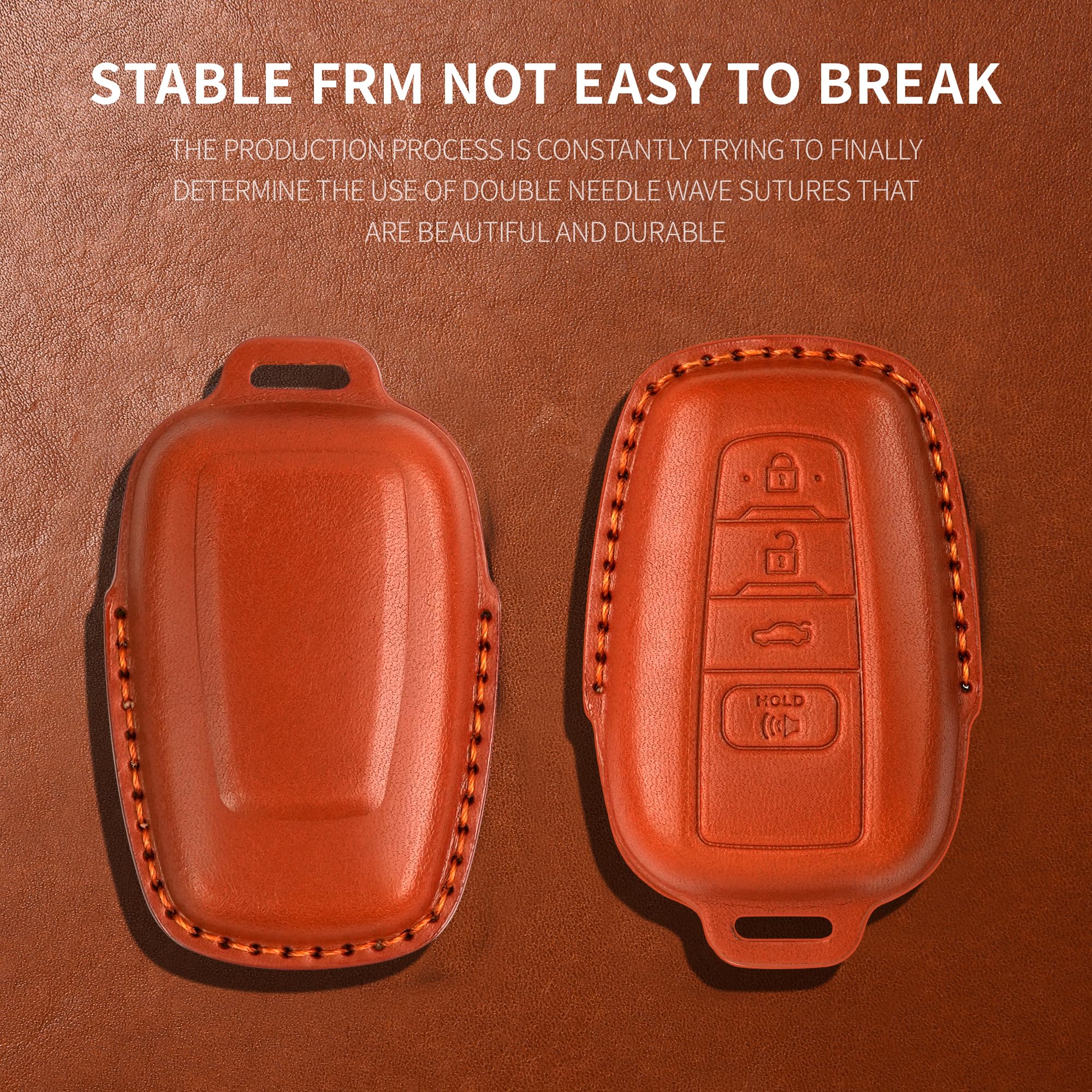 Tukellen For Toyota Key Fob Cover Genuine Leather With Keychain,Leather Key Case Protector Compatible With 2020-2022 Highlander Corolla Prius 2018-2024 Rav4 Camry Avalon C-Hr Gt86 -Brown