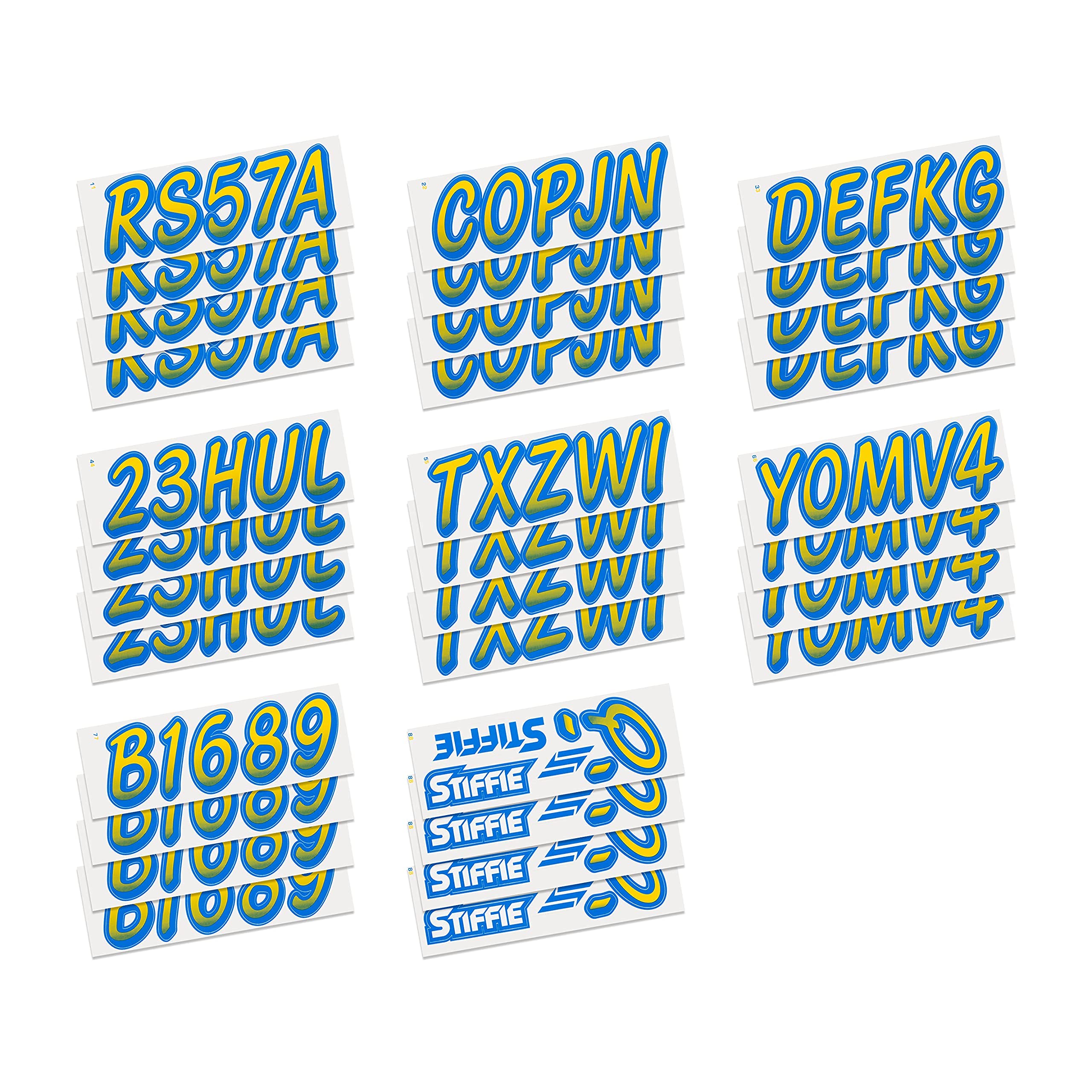 STIFFIE Whipline Yellow/Blue 3'' Boat & PWC Registration Decals  Numbers Letters Stickers