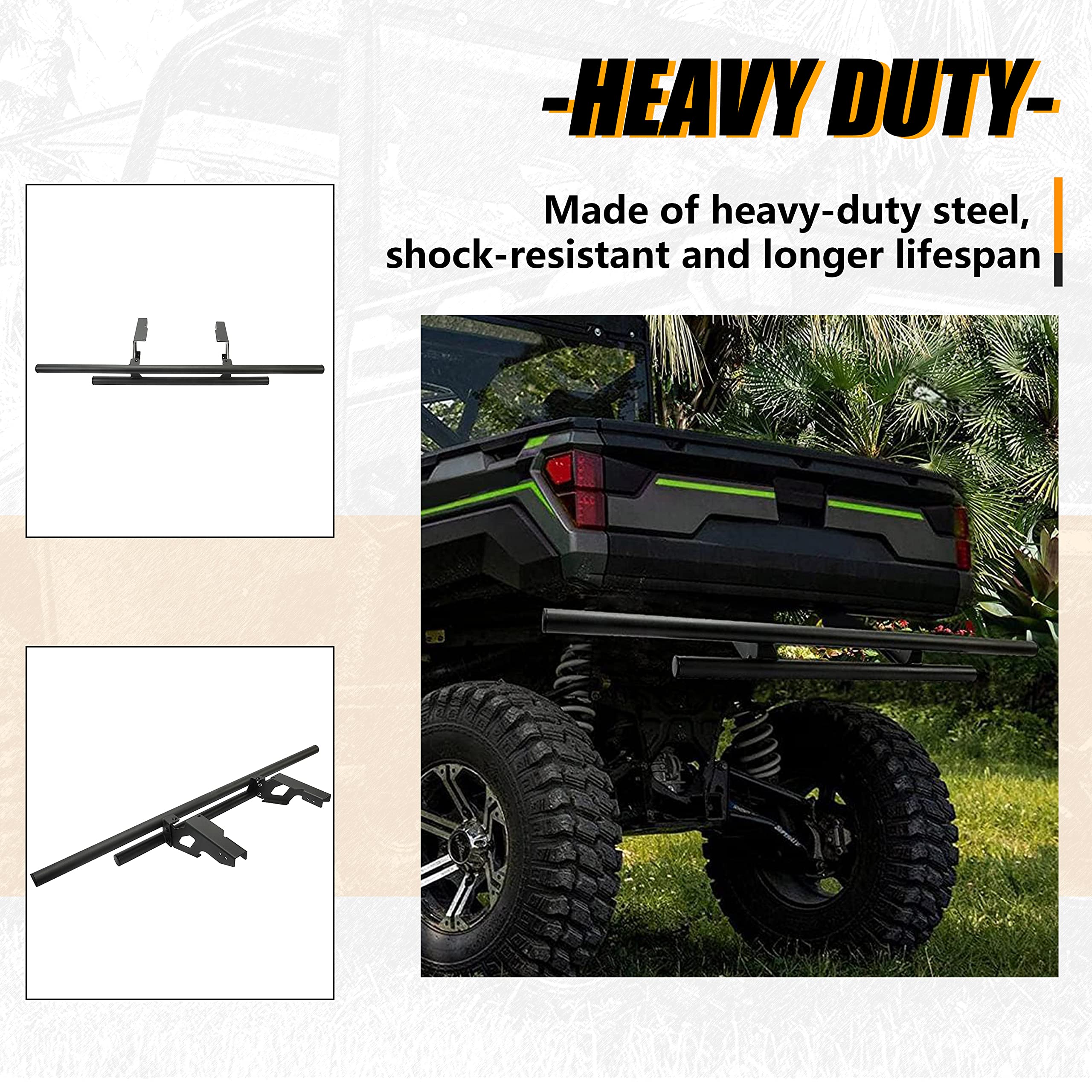 KUAFU Rear Bumper Guard Compatible with 2018-2025 Polaris Ranger 1000 XP/North Star Edition Double-Tube Rear Bumper Brush Guard
