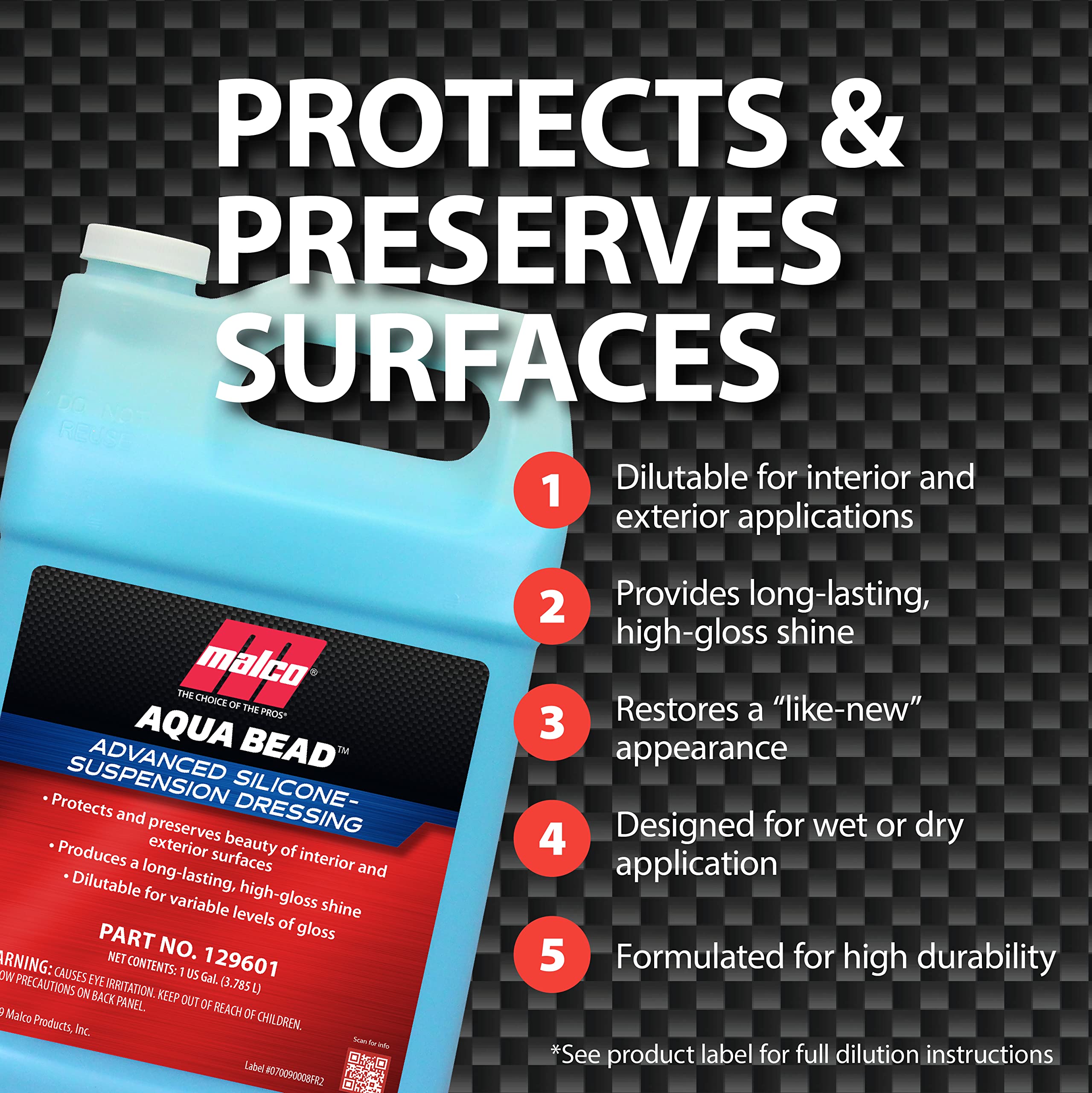 Malco Aqua Bead Water Based Dressing - Non-Greasy Interior And Exterior Dressing/Shines Car Tires, Rubber, Plastic And Trim/Conc