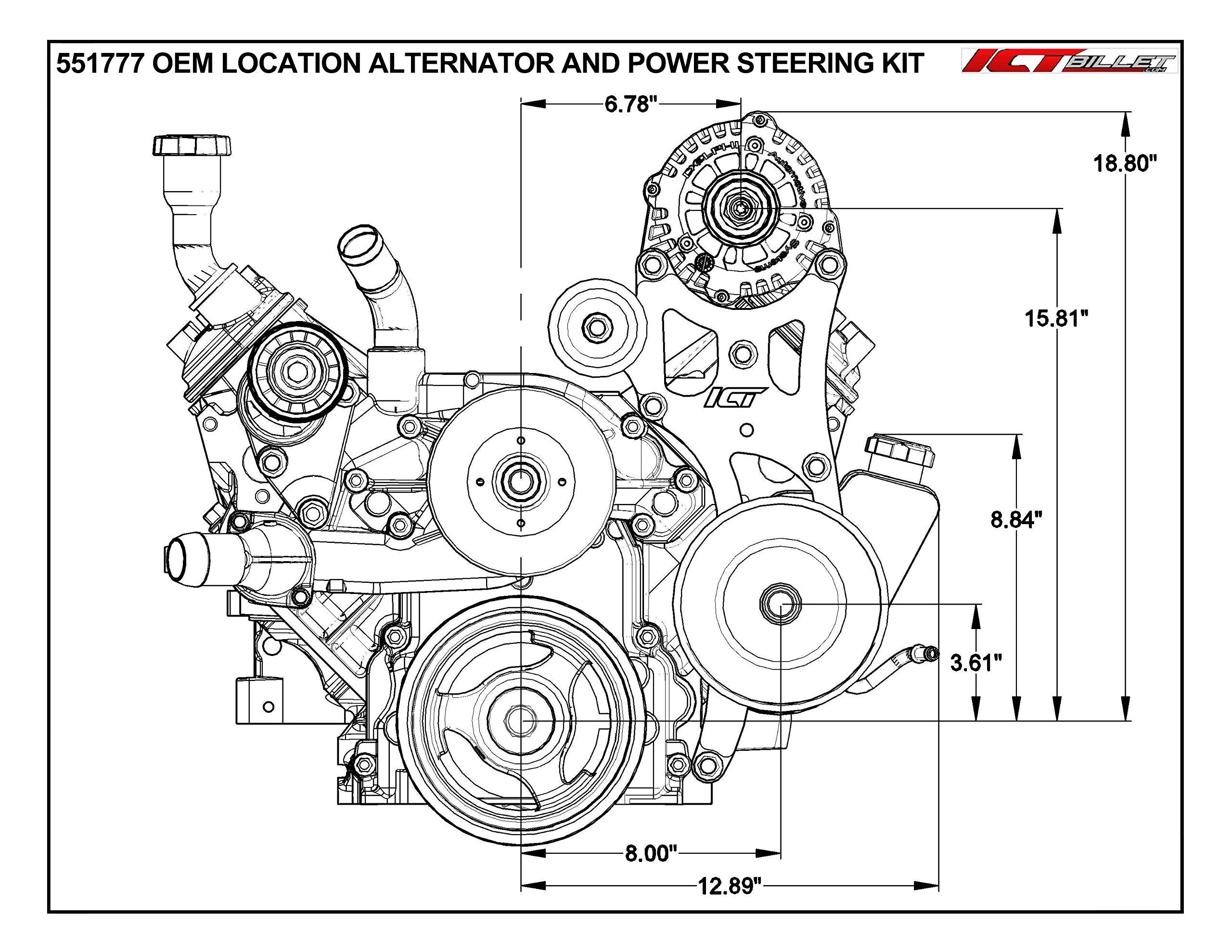 ICT Billet LS Truck Alternator/Power Steering Bracket, Model 551777, Aluminium, Natural, Fits LQ4, LQ9, 4.8L, 5.3