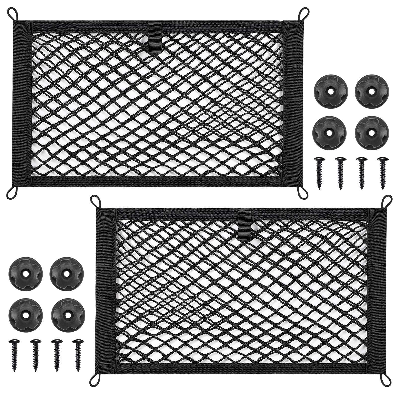 Tobwolf 2Pcs 25X45Cm/9.8X17.7In Cargo Storage Net With Mounting Screws, Elastic Storage Mesh Pocket Netting, Built-In Hooks Auto